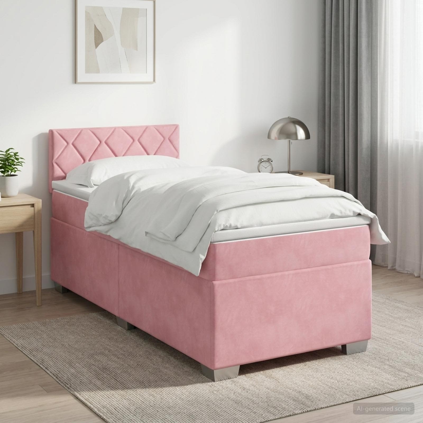 Boxspringbett mit Matratze mit Kopfteil Rosa 90 x 200 cm Samt