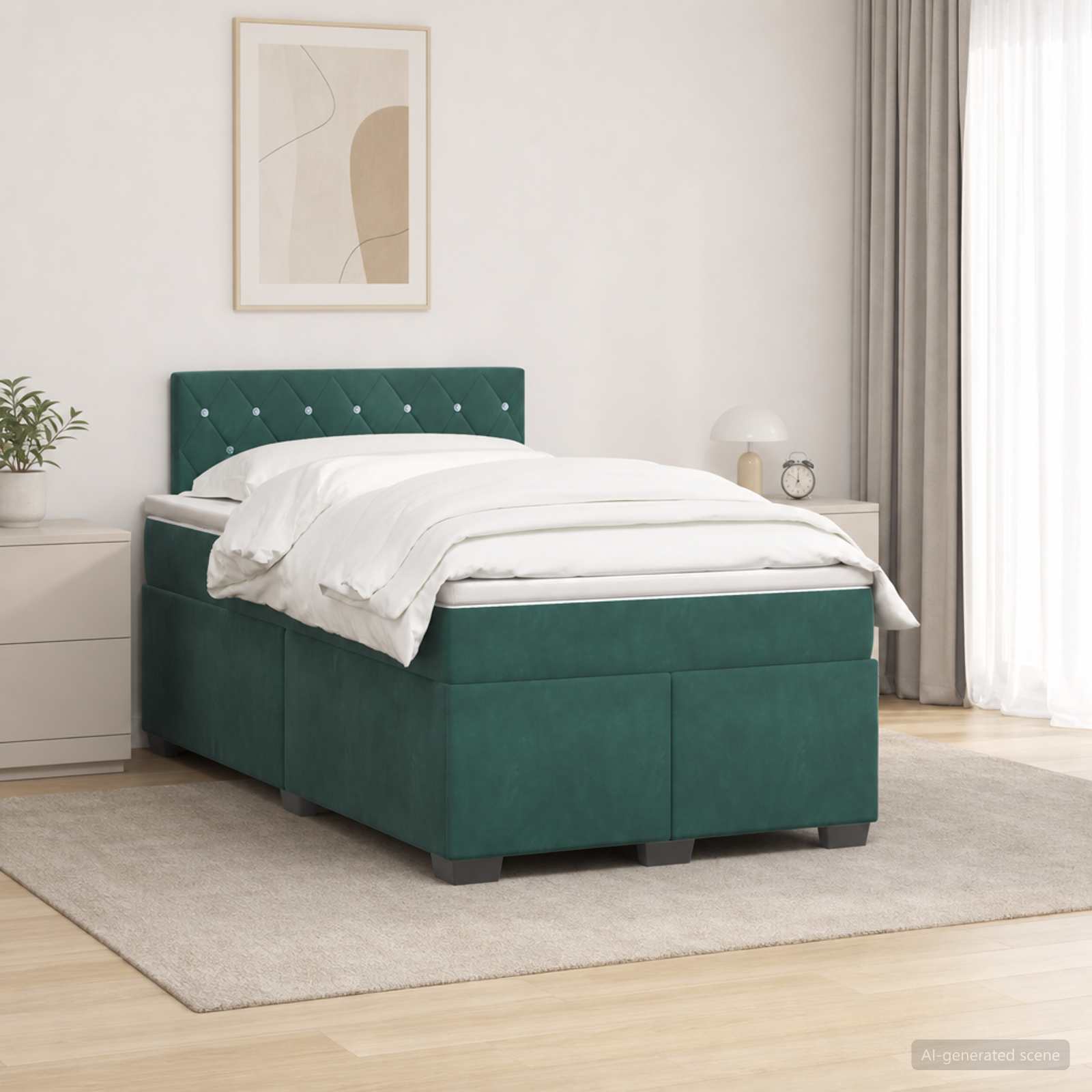 Boxspringbett mit Matratze Dunkelgrün 120 x 190 cm Samt