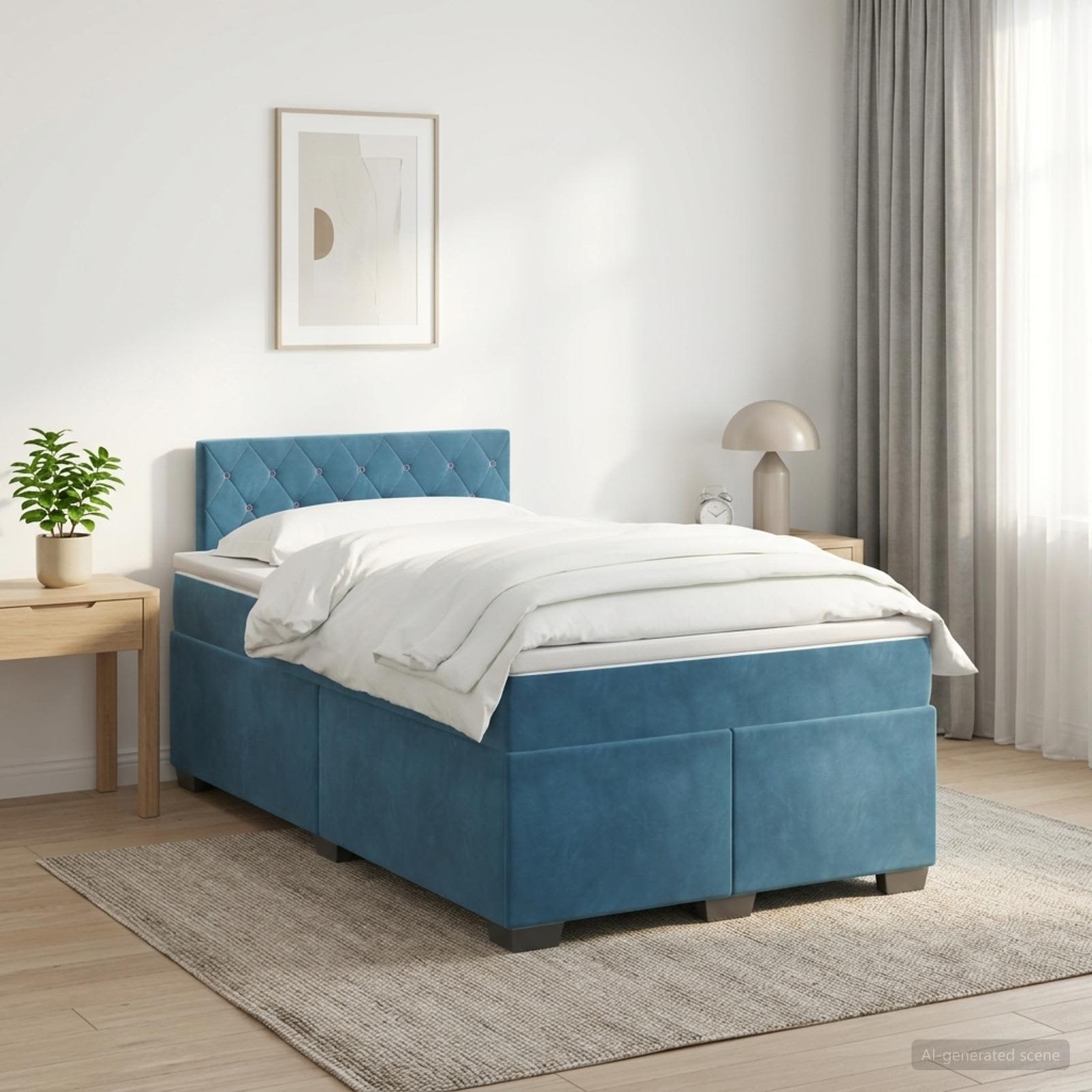 Boxspringbett mit Matratze Dunkelblau 120 x 200 cm Samt