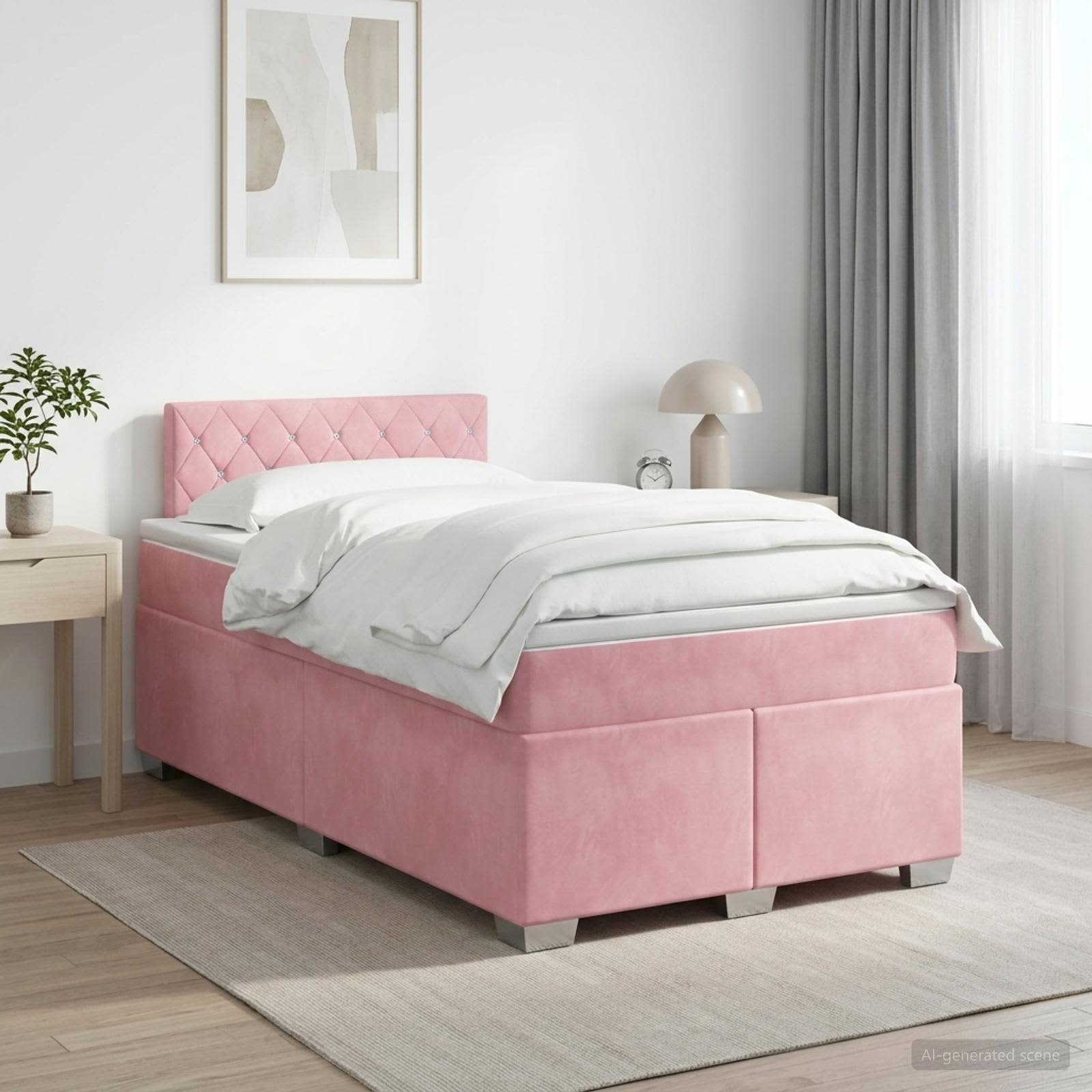 Boxspringbett mit Matratze mit Kopfteil Rosa 120 x 200 cm Samt