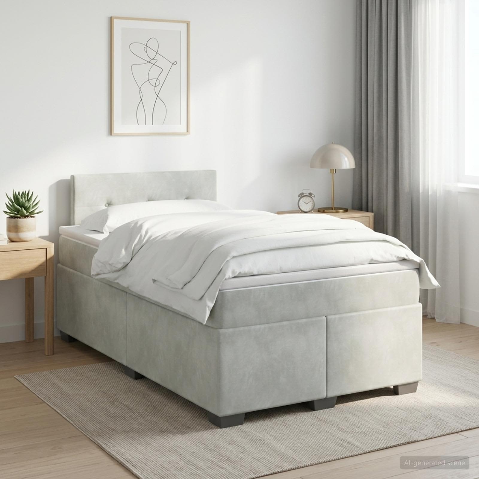 Boxspringbett mit Matratze Hellgrau 120 x 190 cm Samt