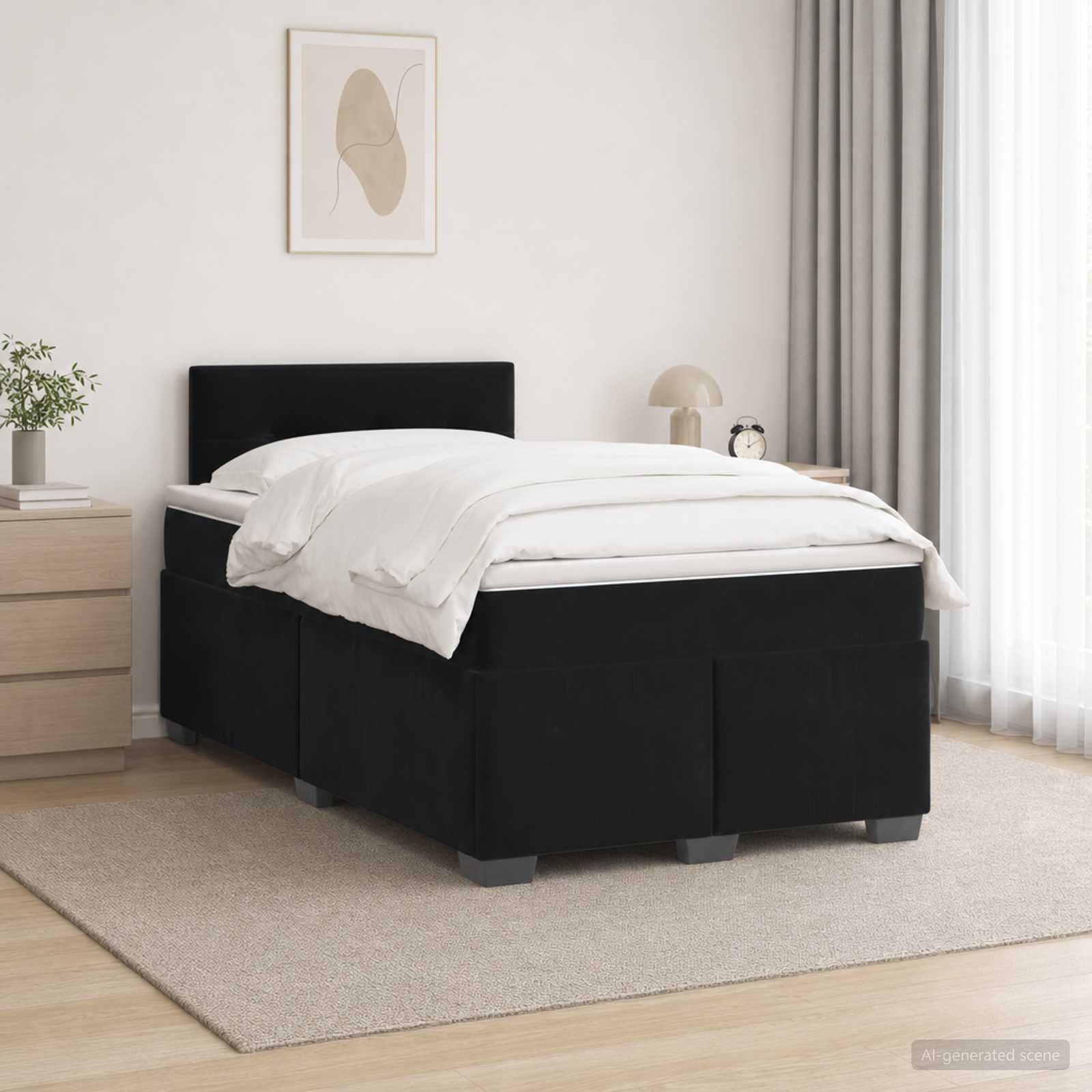Boxspringbett mit Matratze Schwarz 120 x 190 cm Samt