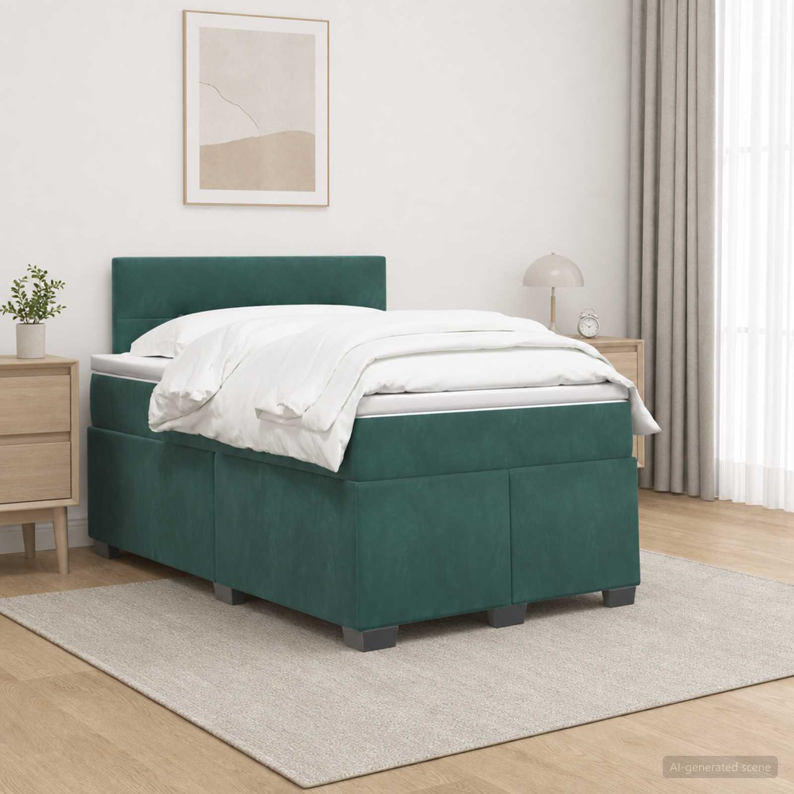 Boxspringbett mit Matratze Dunkelgrün 120 x 190 cm Samt