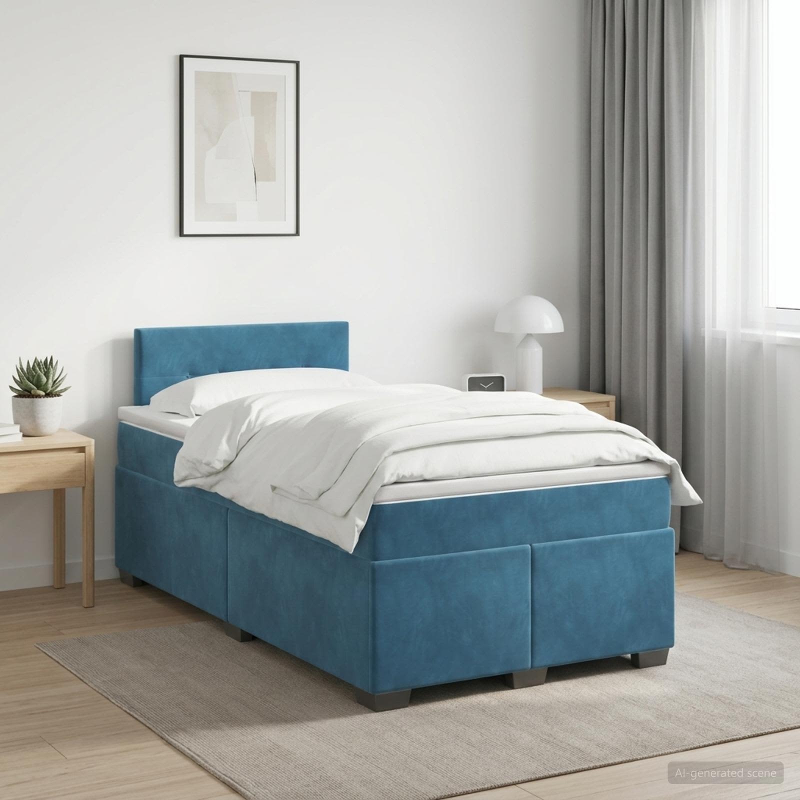 Boxspringbett mit Matratze mit Kopfteil Blau 120 x 190 cm Samt