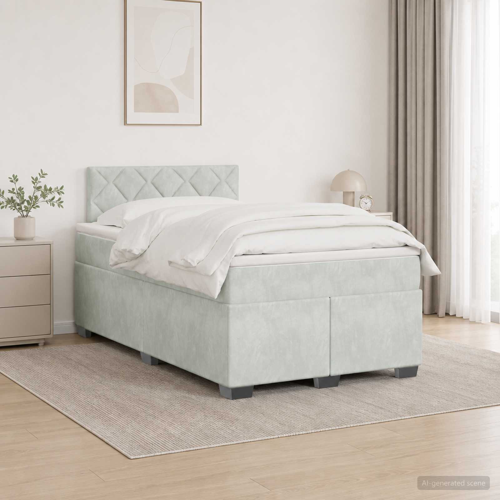 Boxspringbett mit Matratze Hellgrau 120 x 190 cm Samt