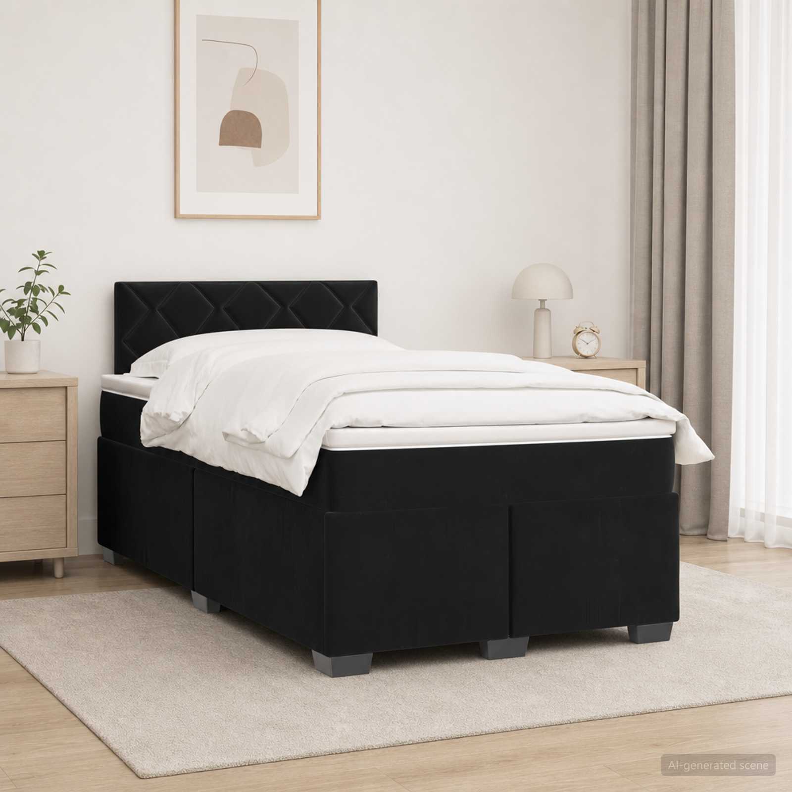 Boxspringbett mit Matratze Schwarz 120 x 190 cm Samt