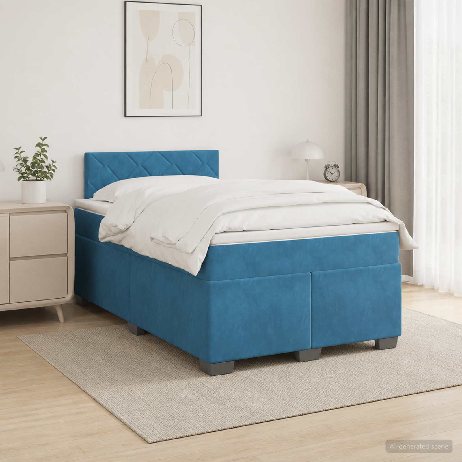 Boxspringbett mit Matratze Dunkelblau 120 x 200 cm Samt