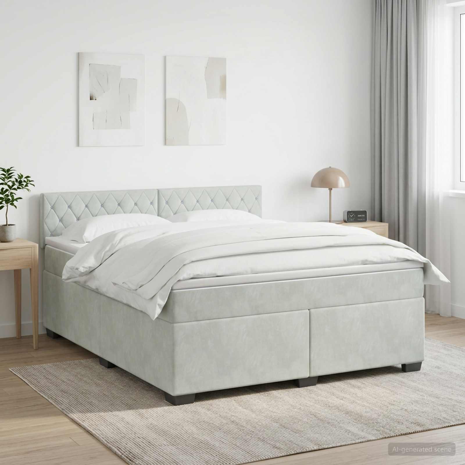 Boxspringbett mit Matratze Hellgrau 140 x 200 cm Samt