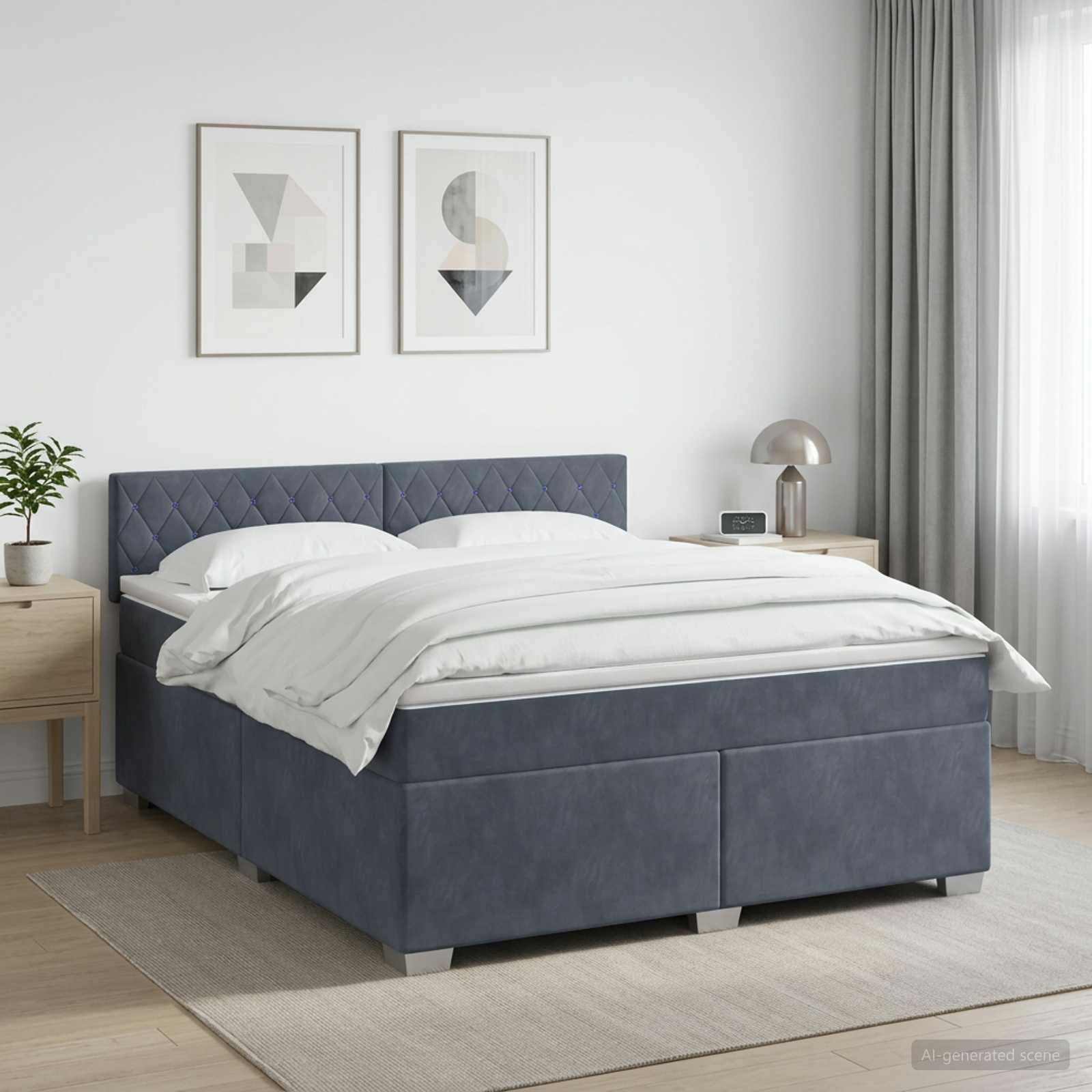 Boxspringbett mit Matratze Dunkelgrau 140 x 190 cm Samt