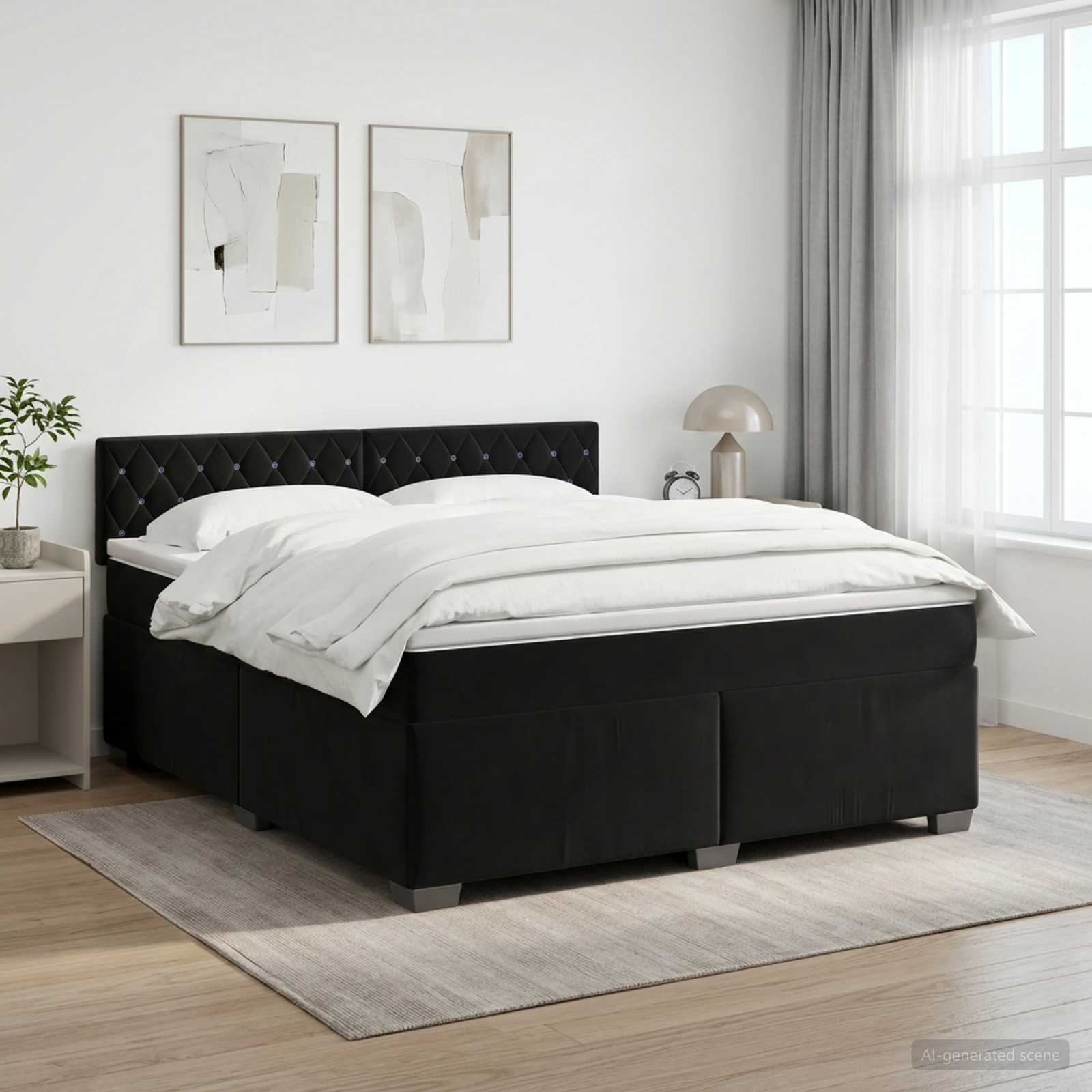 Boxspringbett mit Matratze Schwarz 140 x 200 cm Samt