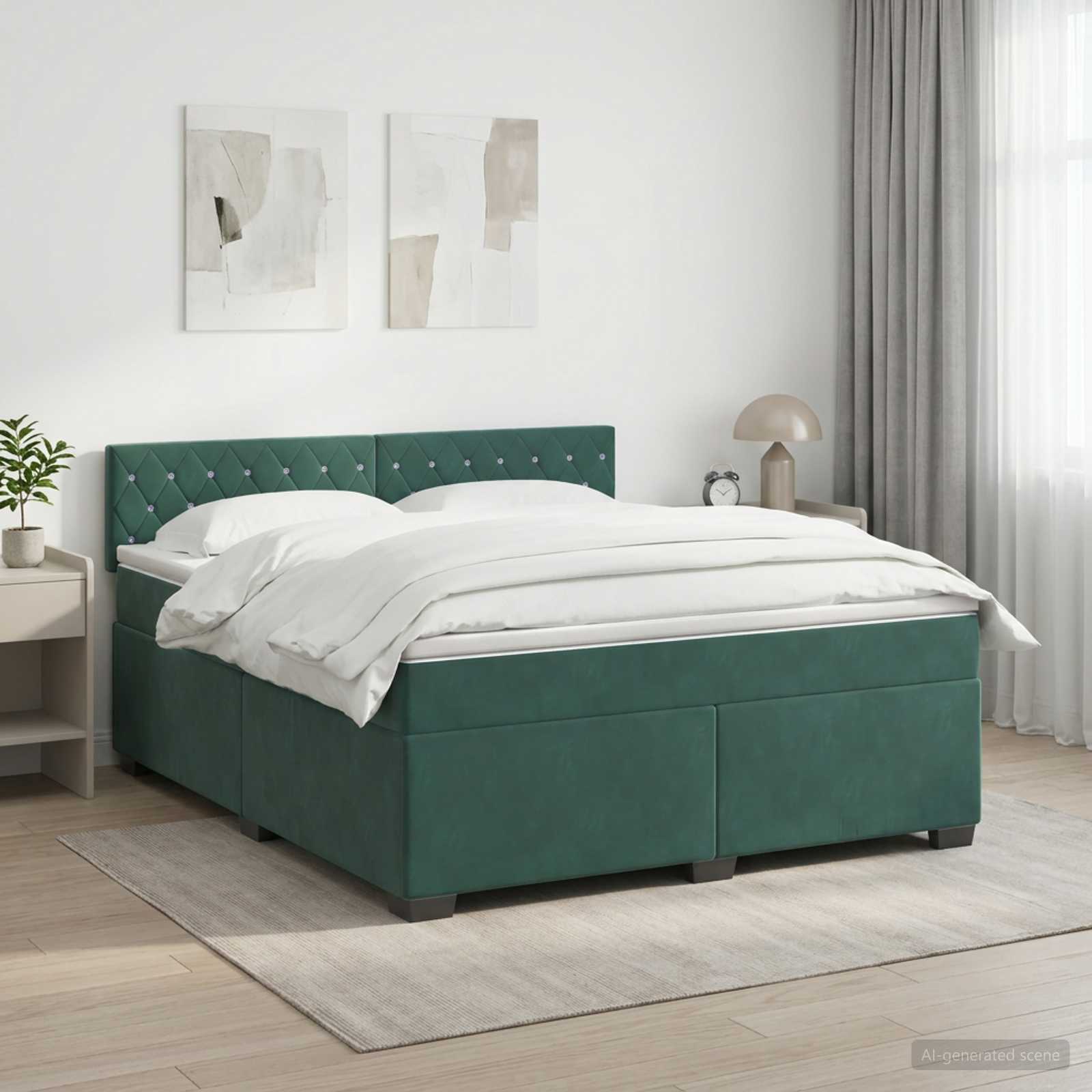 Boxspringbett mit Matratze Dunkelgrün 140 x 190 cm Samt