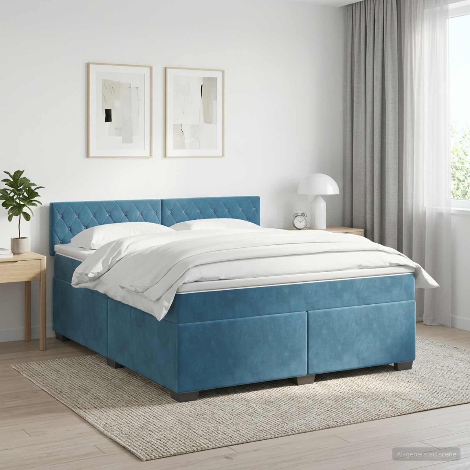 Boxspringbett mit Matratze Dunkelblau 140 x 190 cm Samt