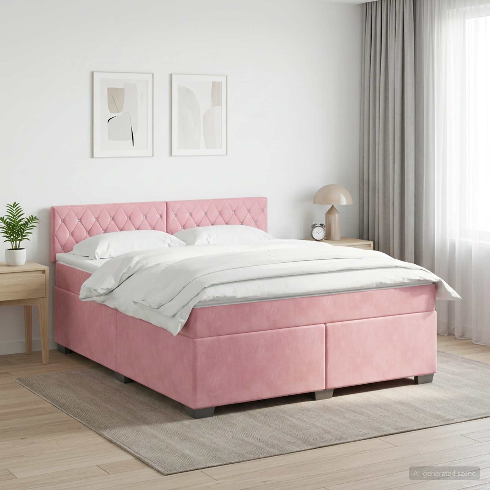 Boxspringbett mit Matratze mit Kopfteil Rosa 160 x 200 cm Samt