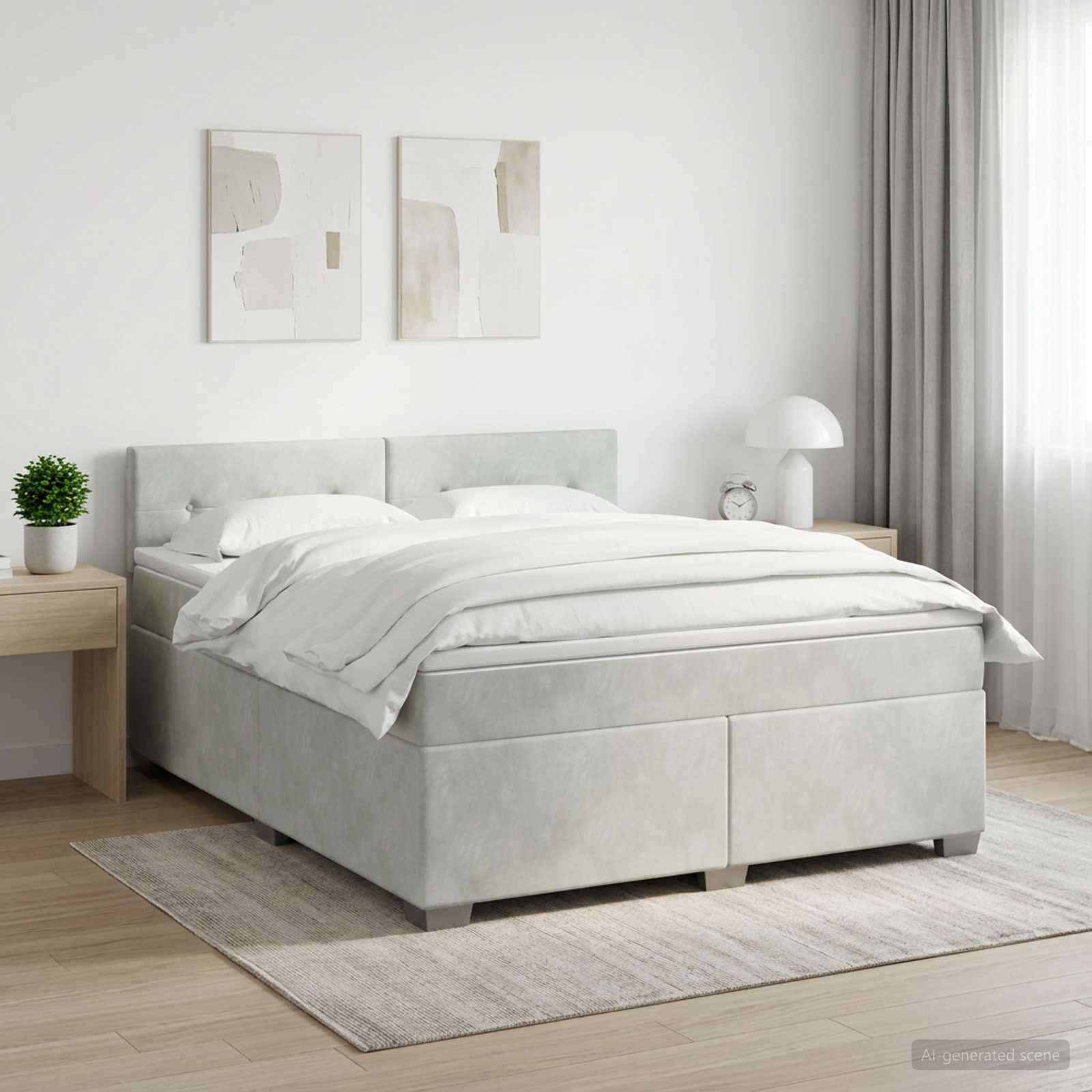 Boxspringbett mit Matratze Hellgrau 160 x 200 cm Samt