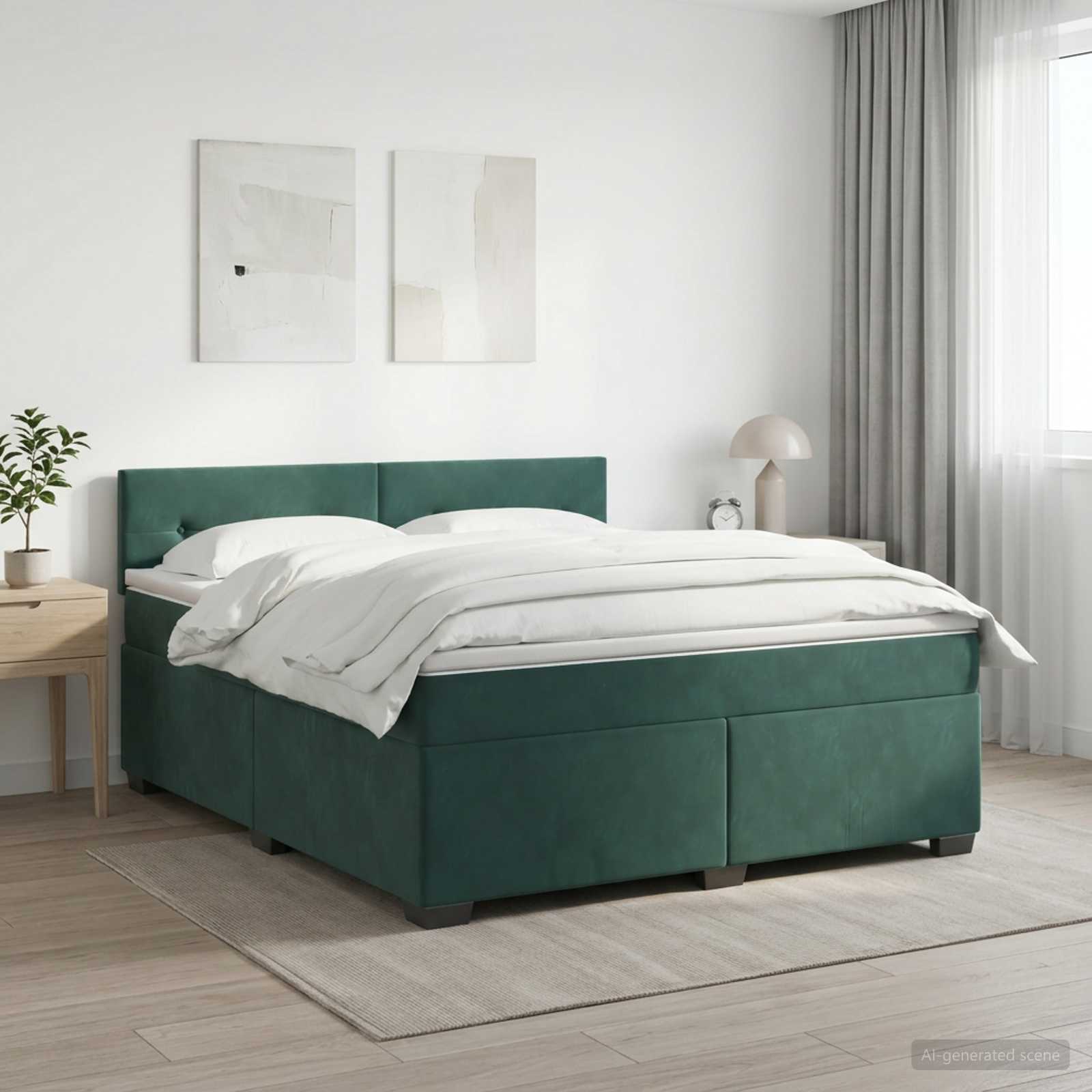 Boxspringbett mit Matratze Dunkelgrün 140 x 190 cm Samt