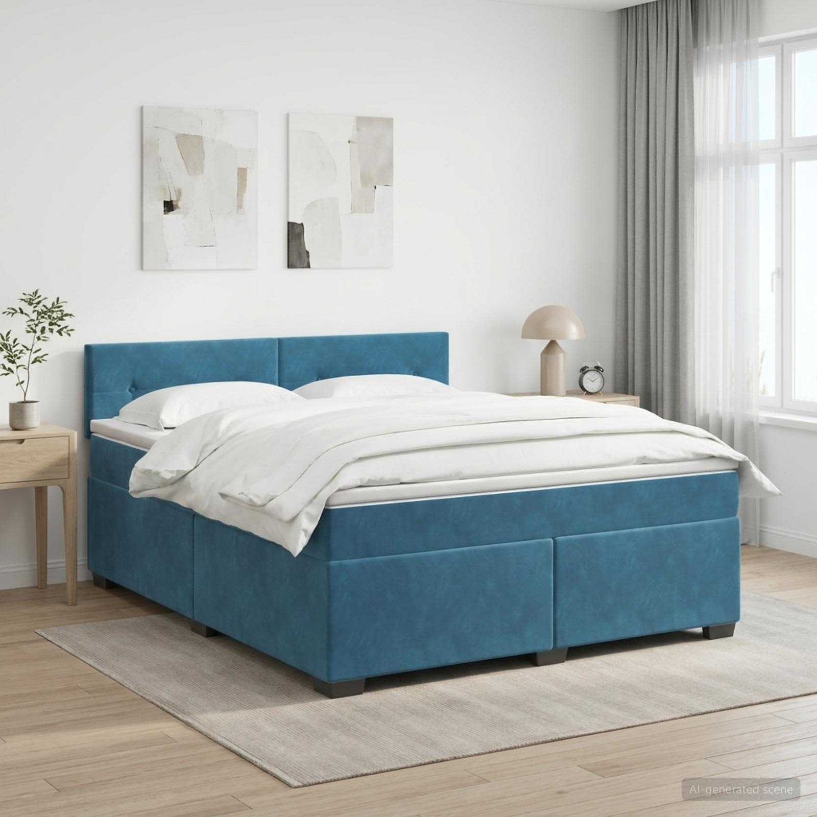 Boxspringbett mit Matratze Dunkelblau 140 x 200 cm Samt