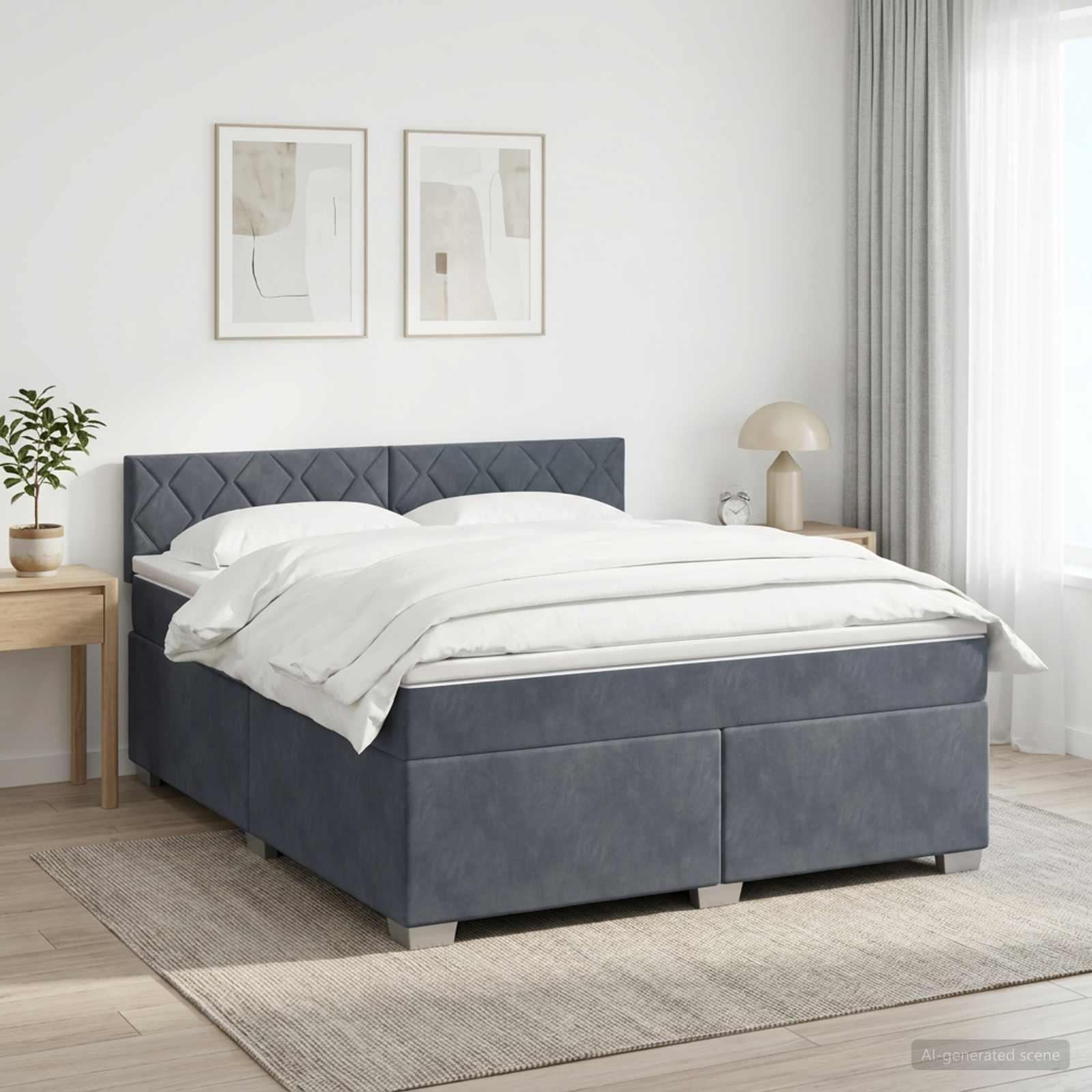Boxspringbett mit Matratze Dunkelgrau 140 x 200 cm Samt