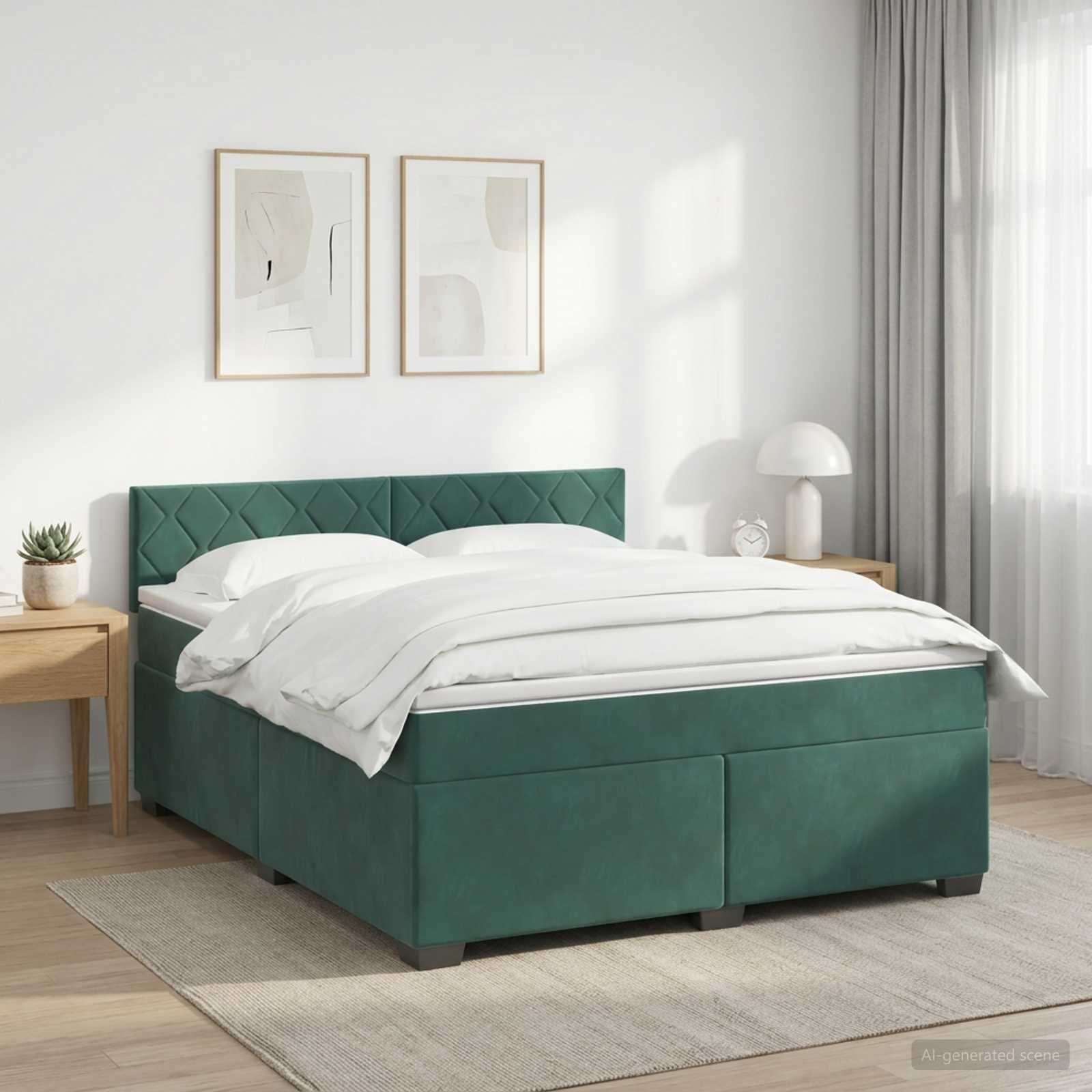 Boxspringbett mit Matratze Dunkelgrün 140 x 200 cm Samt