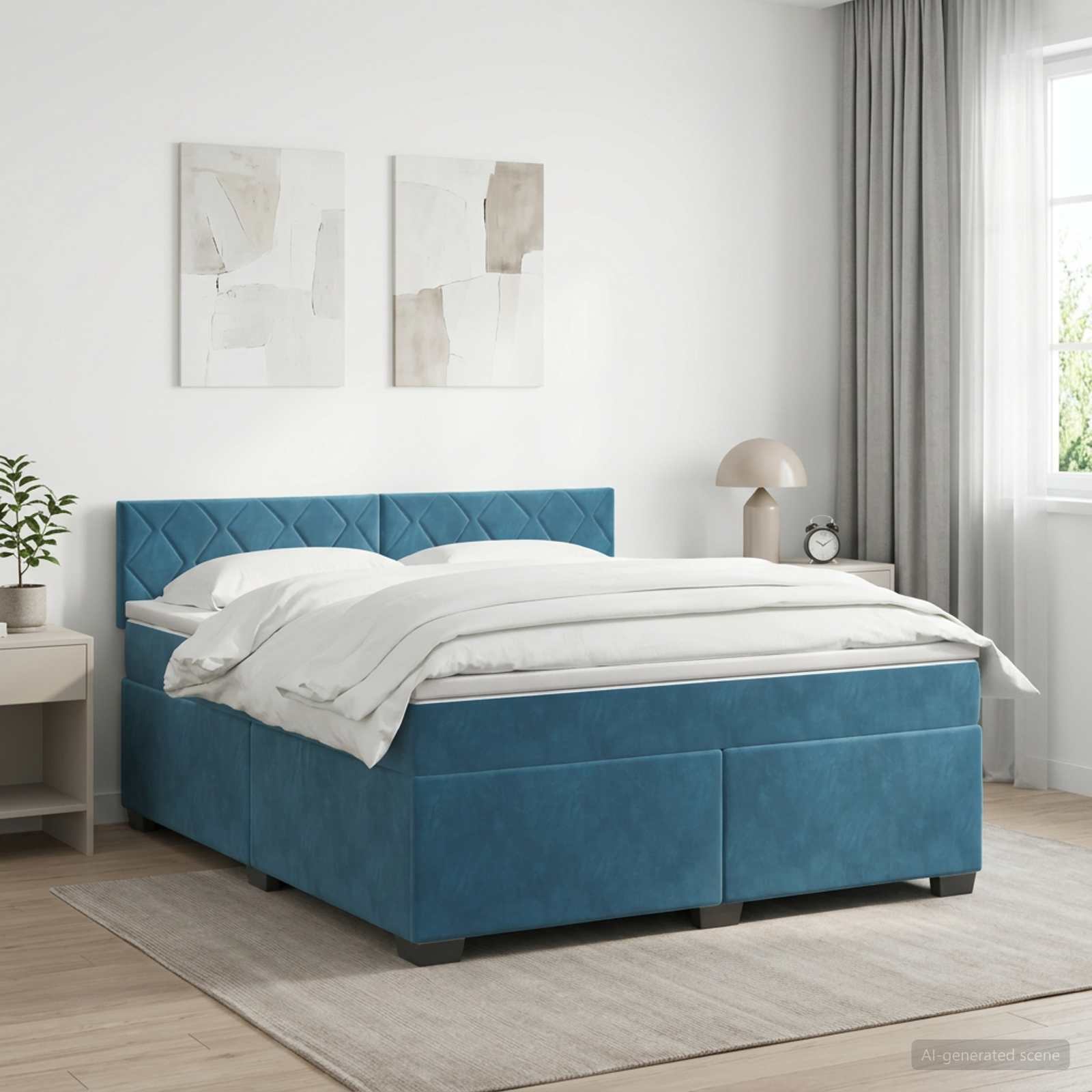 Boxspringbett mit Matratze Dunkelblau 140 x 190 cm Samt