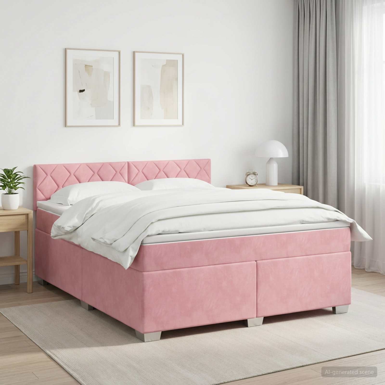 Boxspringbett mit Matratze mit Kopfteil Rosa 160 x 200 cm Samt