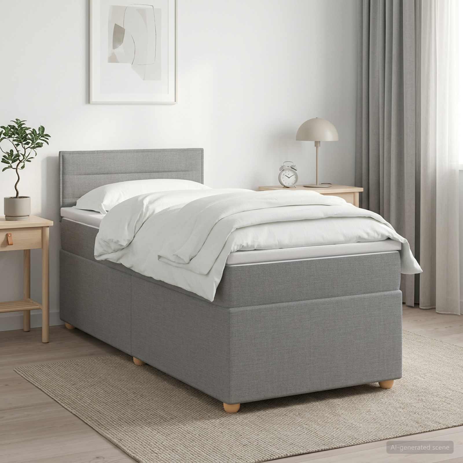 Boxspringbett mit Matratze Hellgrau 80 x 200 cm Stoff
