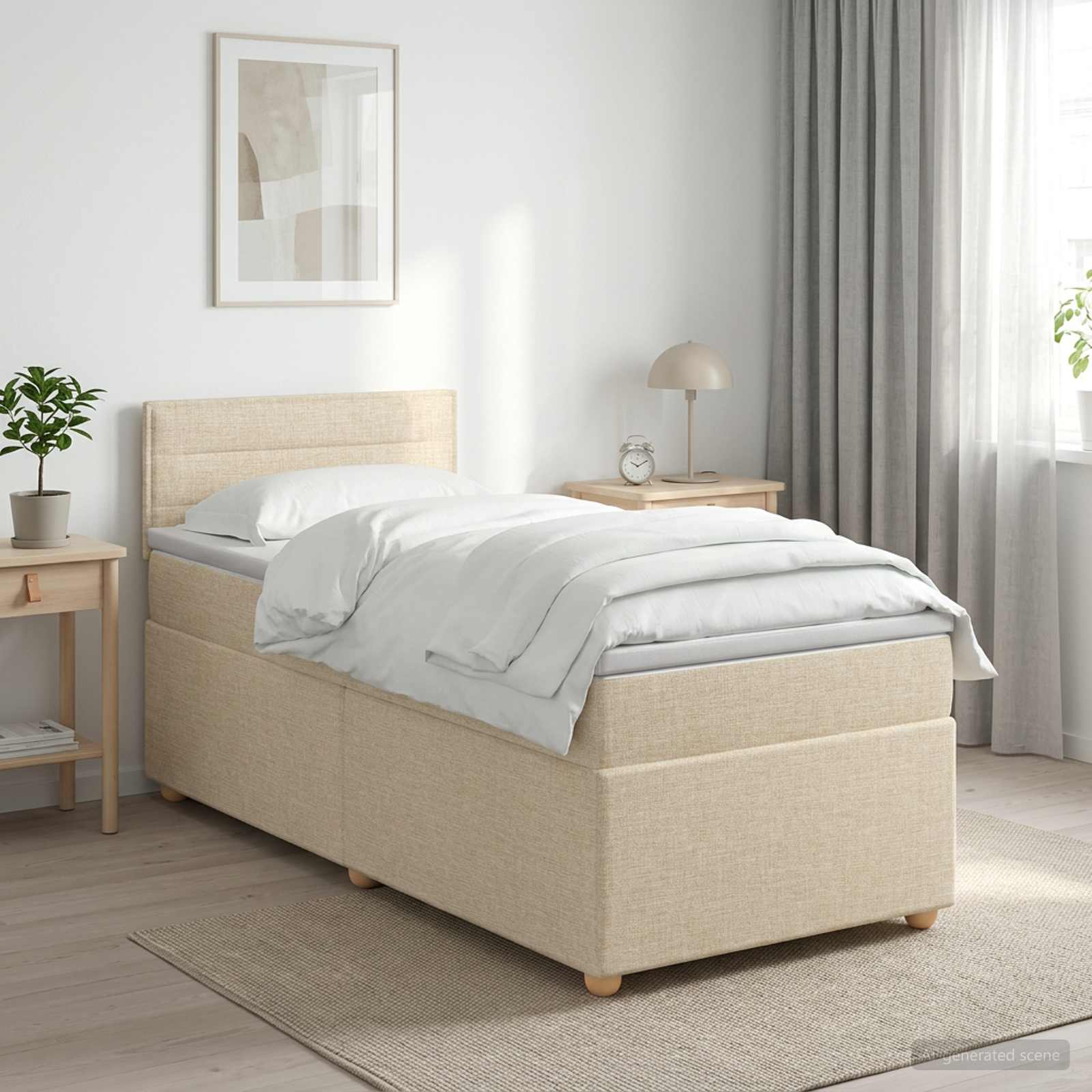 Boxspringbett mit Matratze mit Kopfteil Creme 80 x 200 cm Stoff