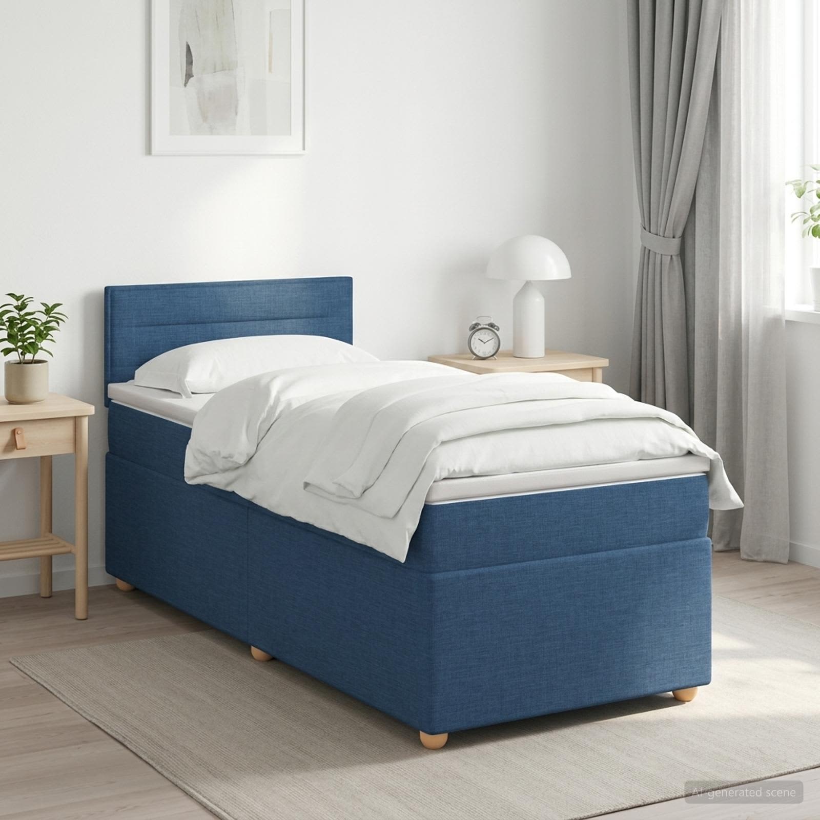 Boxspringbett mit Matratze mit Kopfteil Blau 100 x 200 cm Stoff