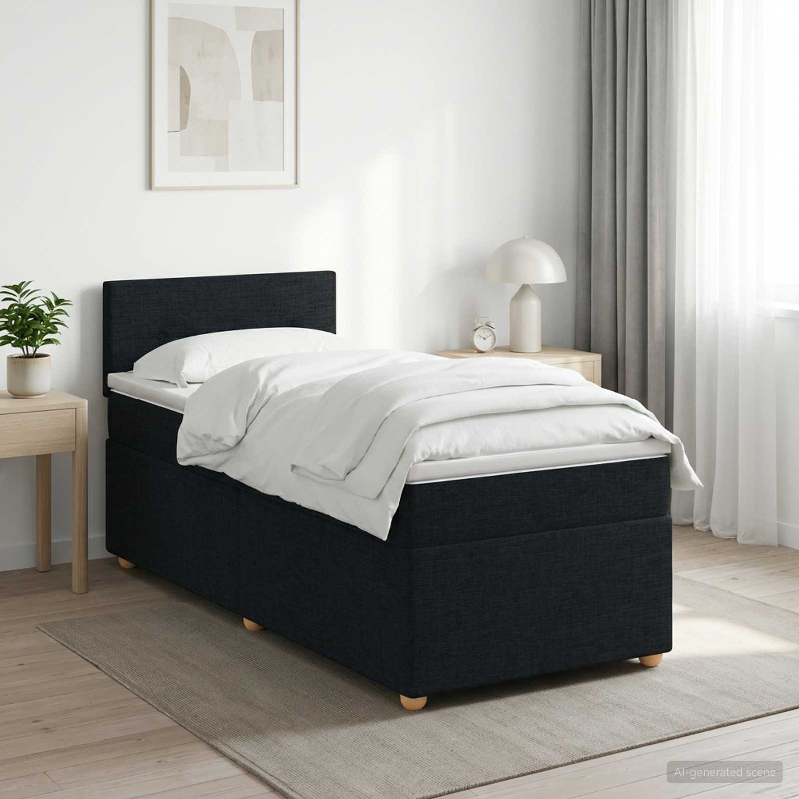 Boxspringbett mit Matratze Schwarz 90 x 190 cm Stoff