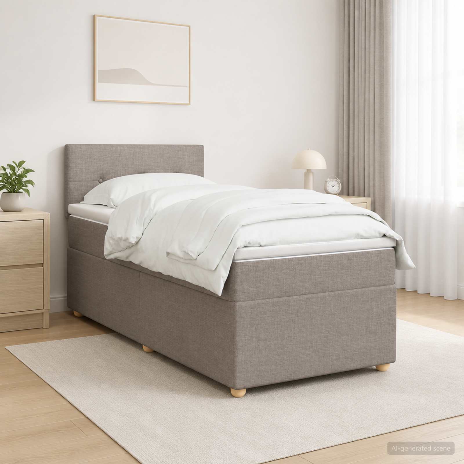 Boxspringbett mit Matratze mit Kopfteil Taupe 90 x 200 cm Stoff