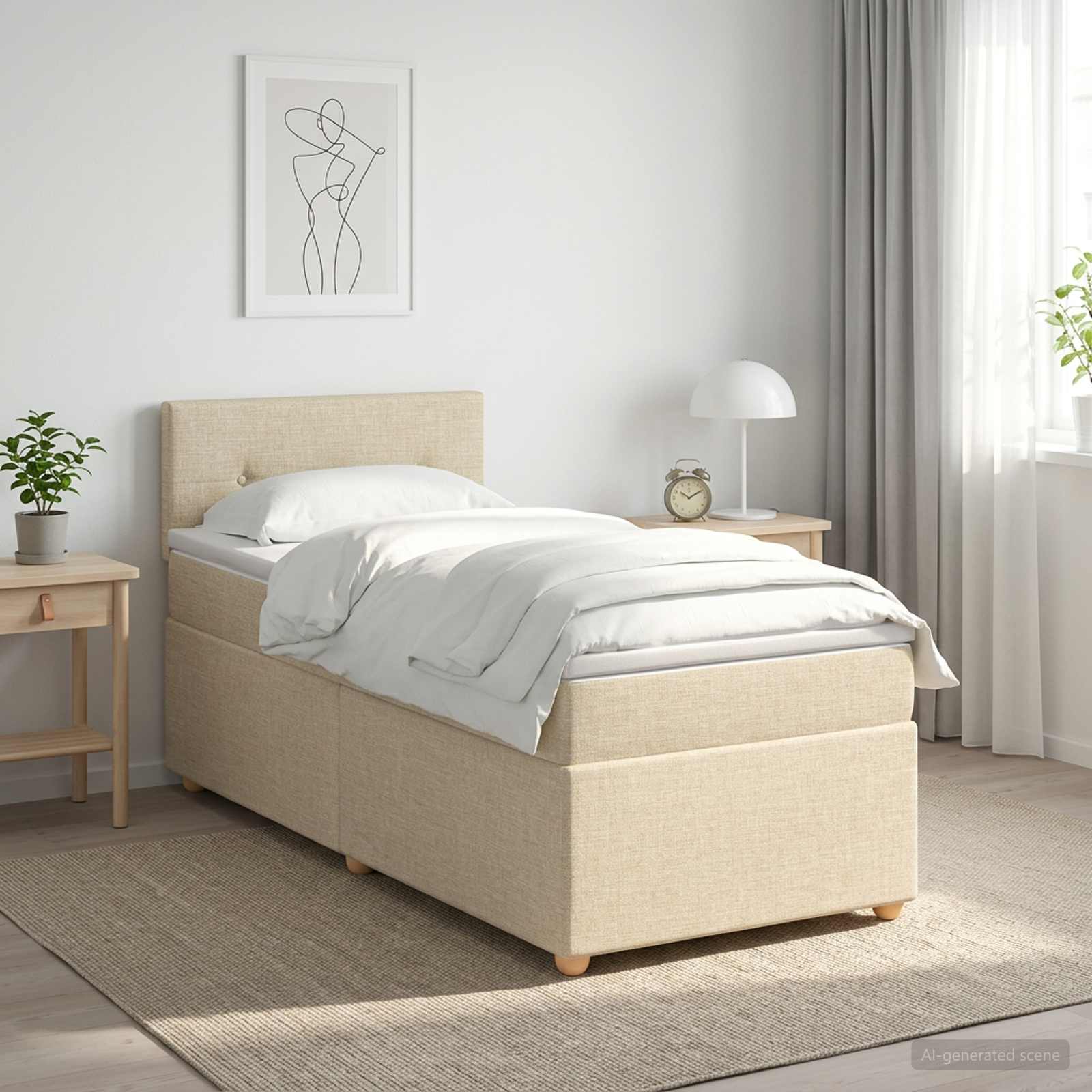 Boxspringbett mit Matratze Creme 100 x 200 cm Stoff