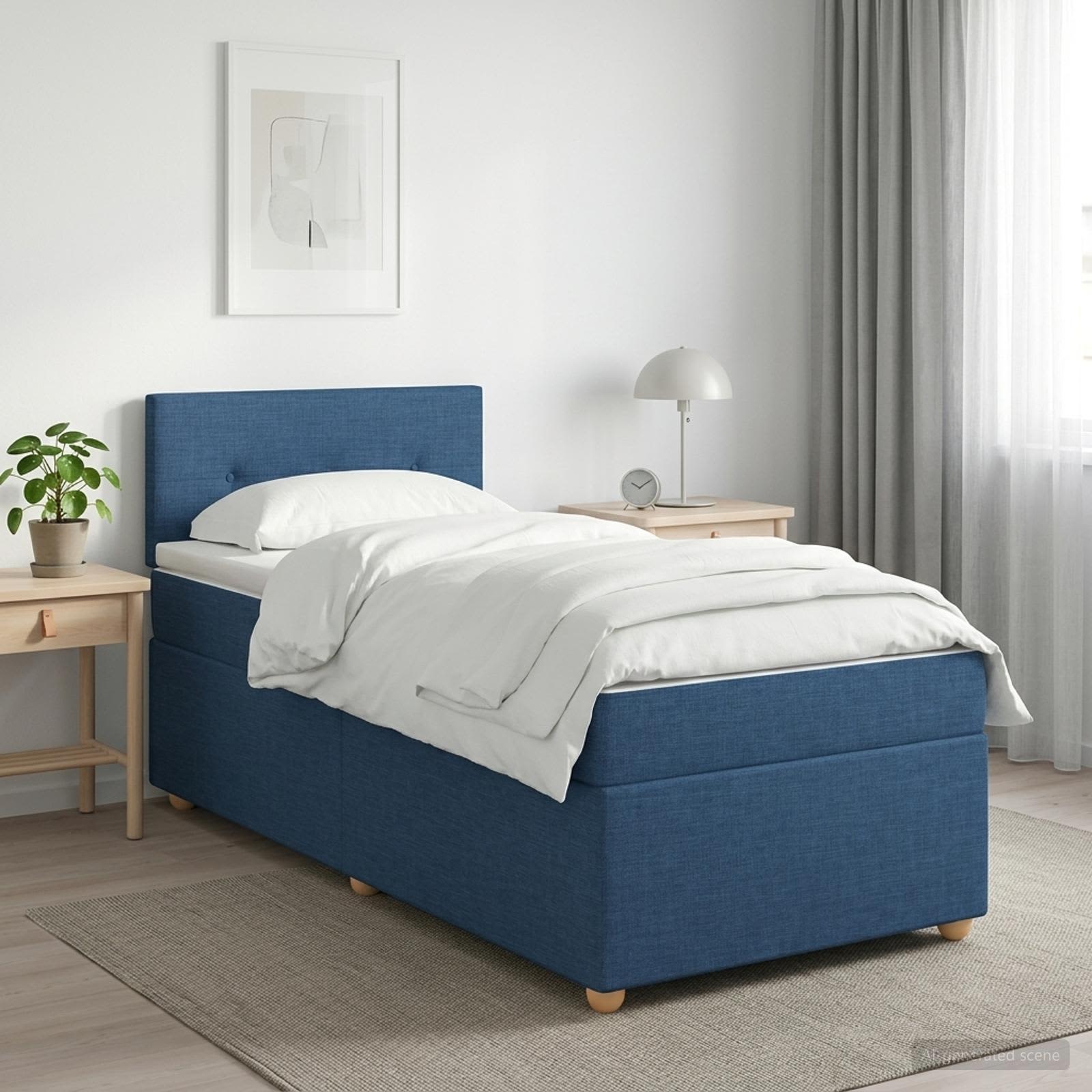 Boxspringbett mit Matratze mit Kopfteil Blau 80 x 200 cm Stoff