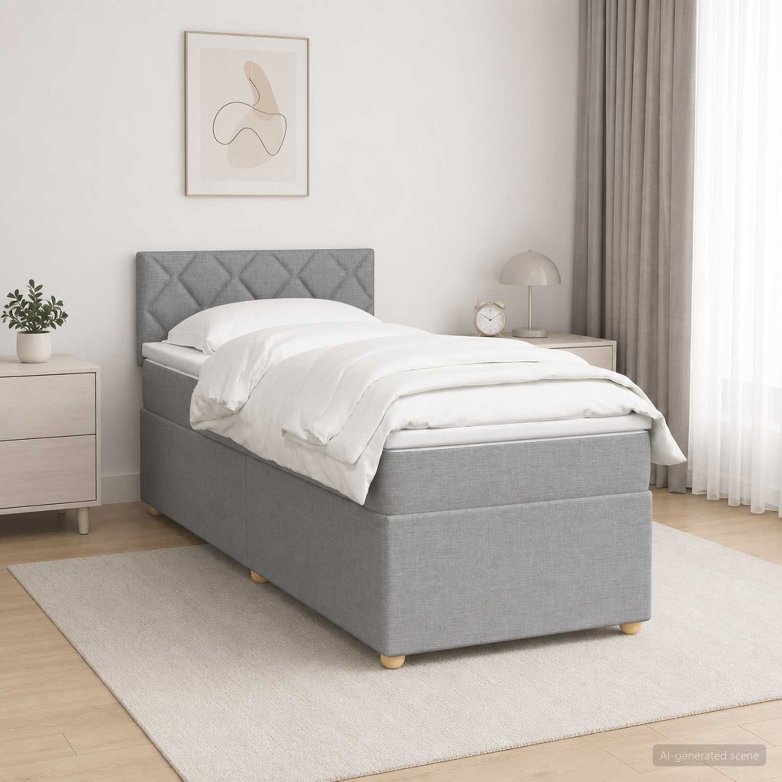 Boxspringbett mit Matratze Hellgrau 90 x 190 cm Stoff
