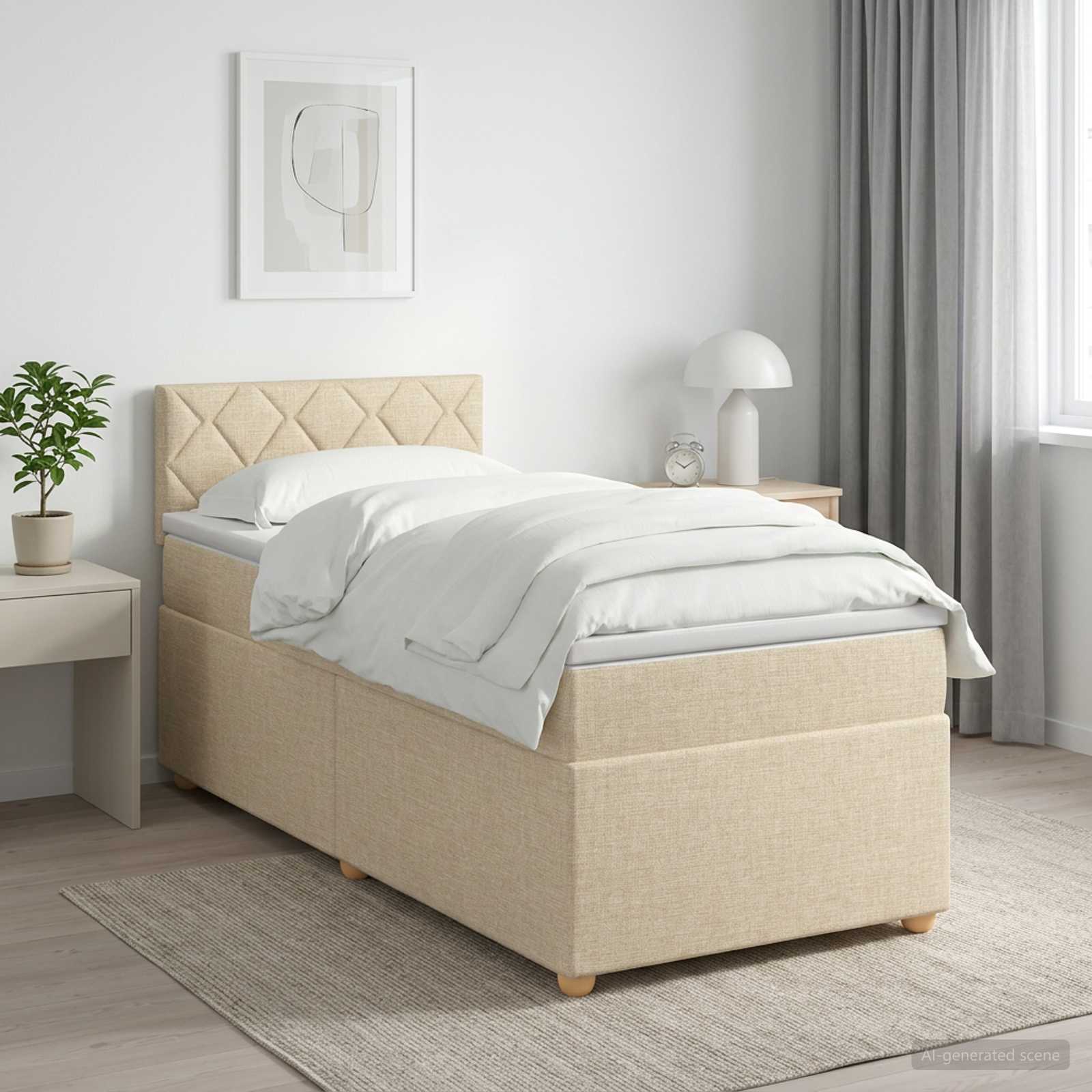 Boxspringbett mit Matratze Creme 100 x 200 cm Stoff