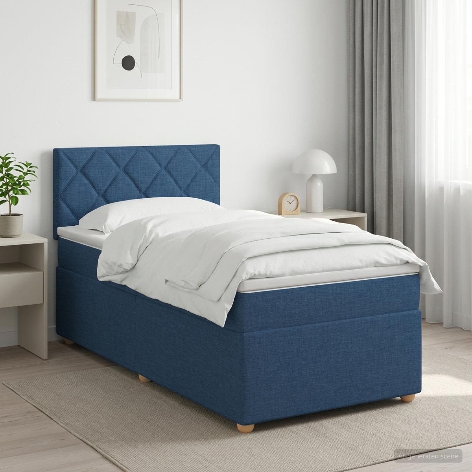 Boxspringbett mit Matratze mit Kopfteil Blau 90 x 200 cm Stoff