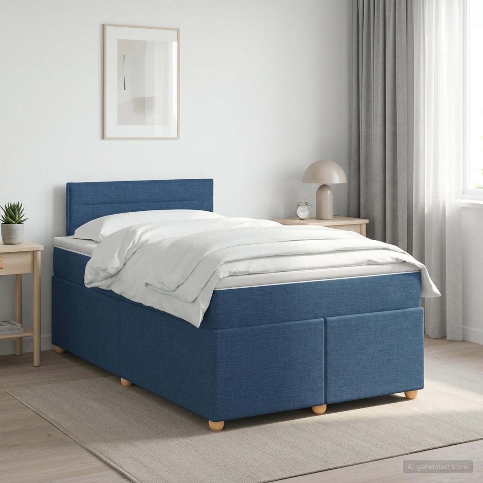 Boxspringbett mit Matratze mit Kopfteil Blau 120 x 200 cm Stoff