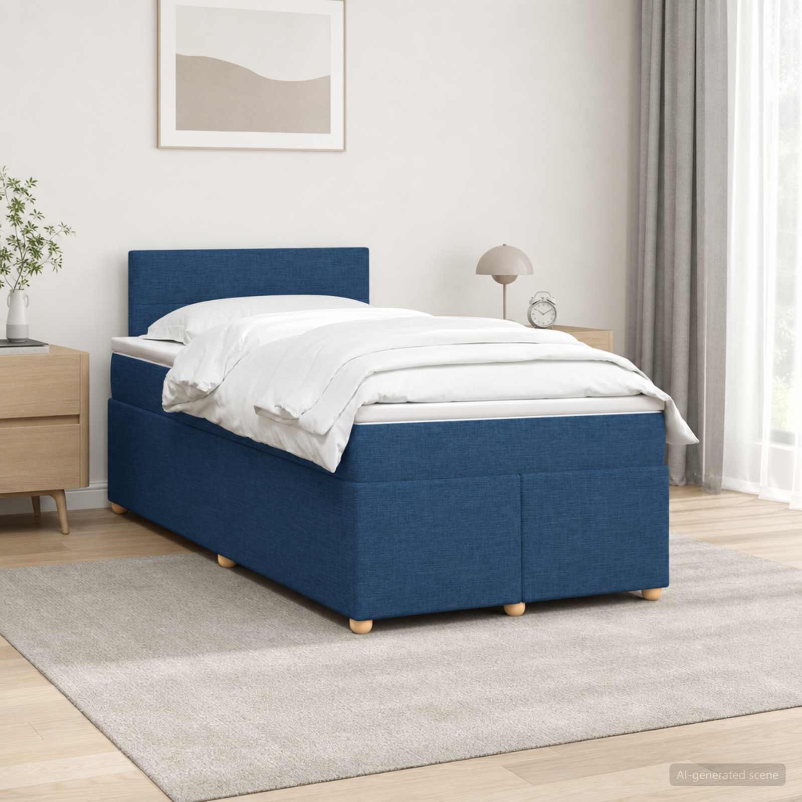 Boxspringbett mit Matratze mit Kopfteil Blau 120 x 190 cm Stoff