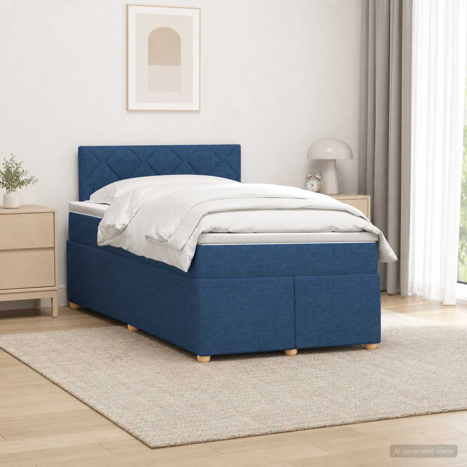 Boxspringbett mit Matratze mit Kopfteil Blau 120 x 200 cm Stoff