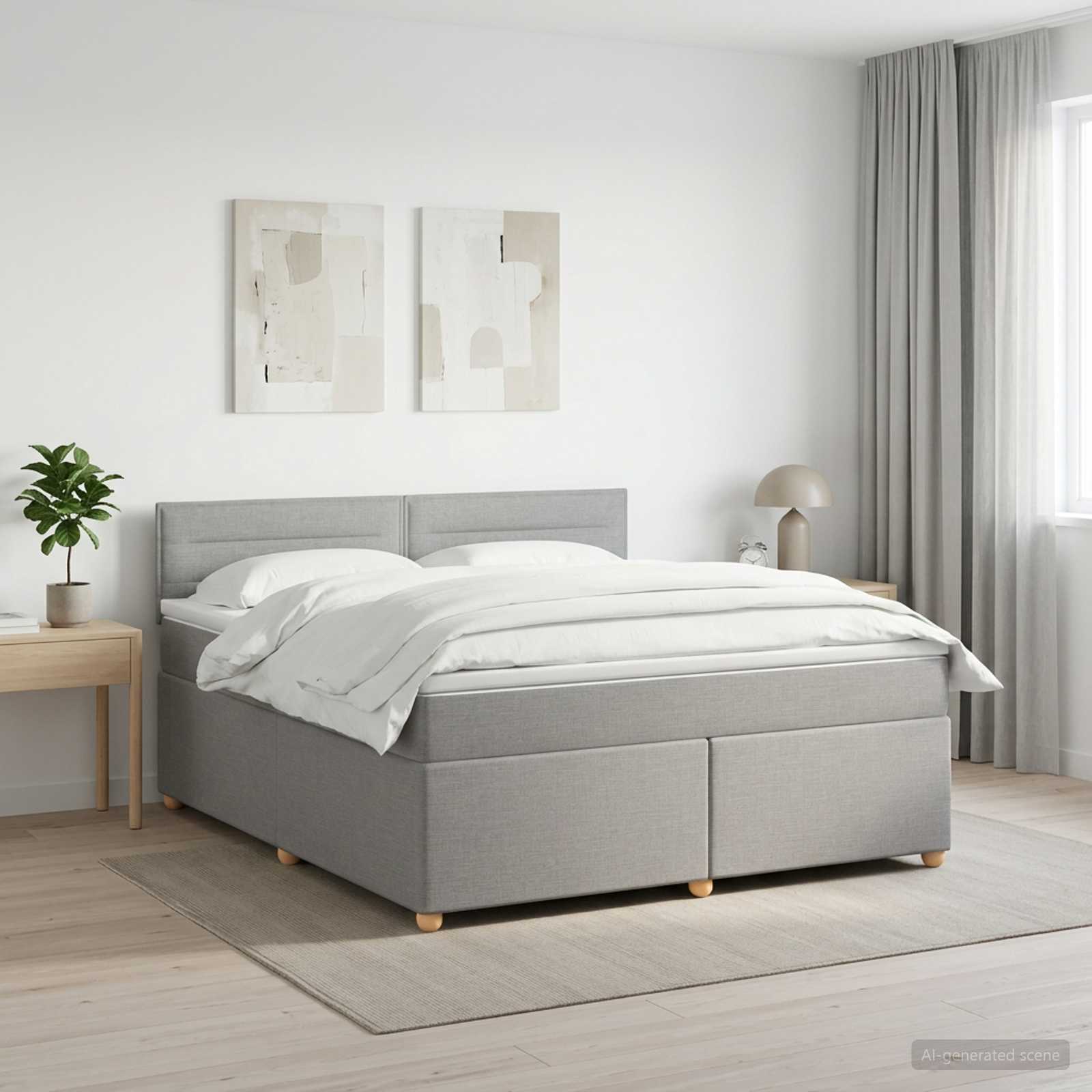 Boxspringbett mit Matratze Hellgrau 160 x 200 cm Stoff