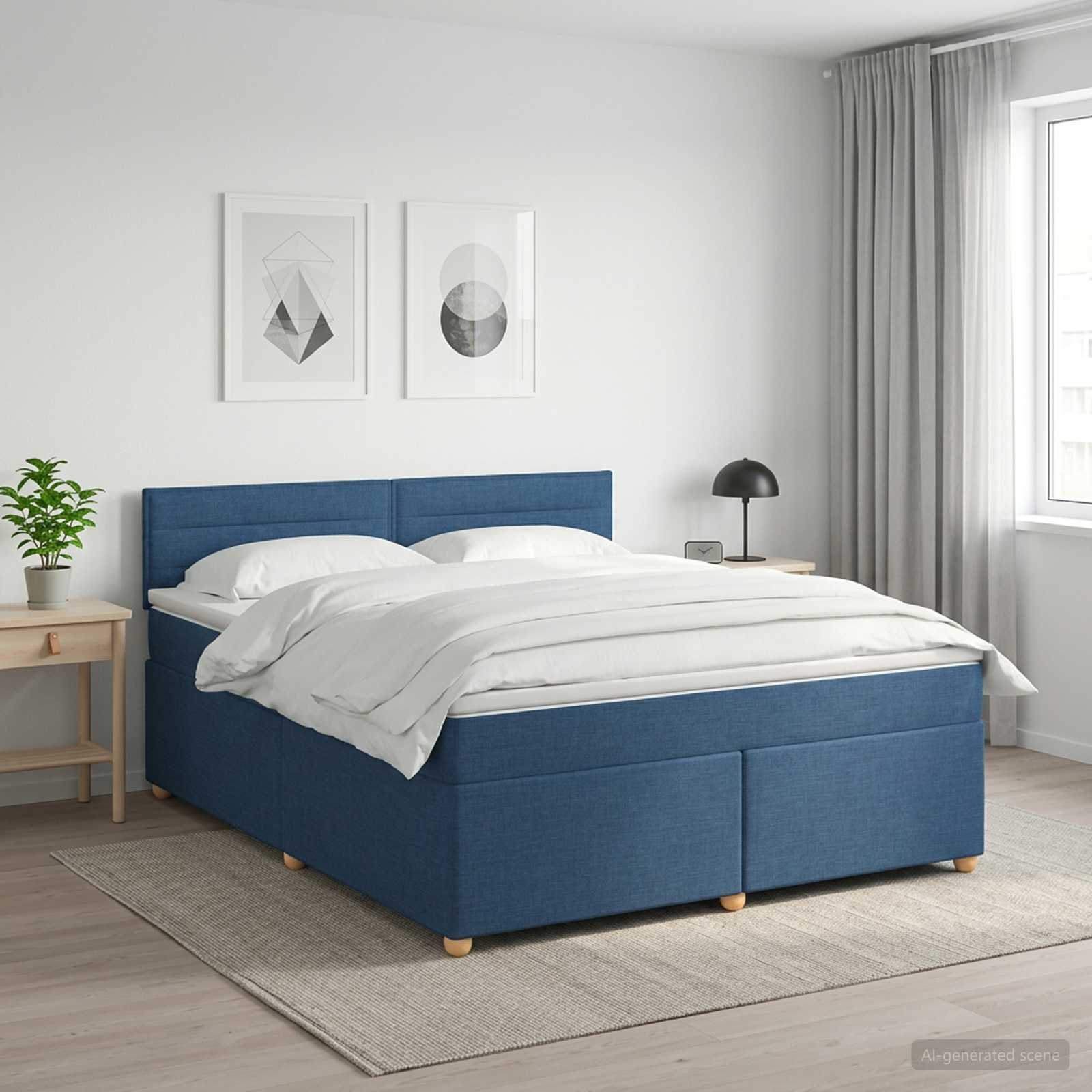Boxspringbett mit Matratze mit Kopfteil Blau 160 x 200 cm Stoff