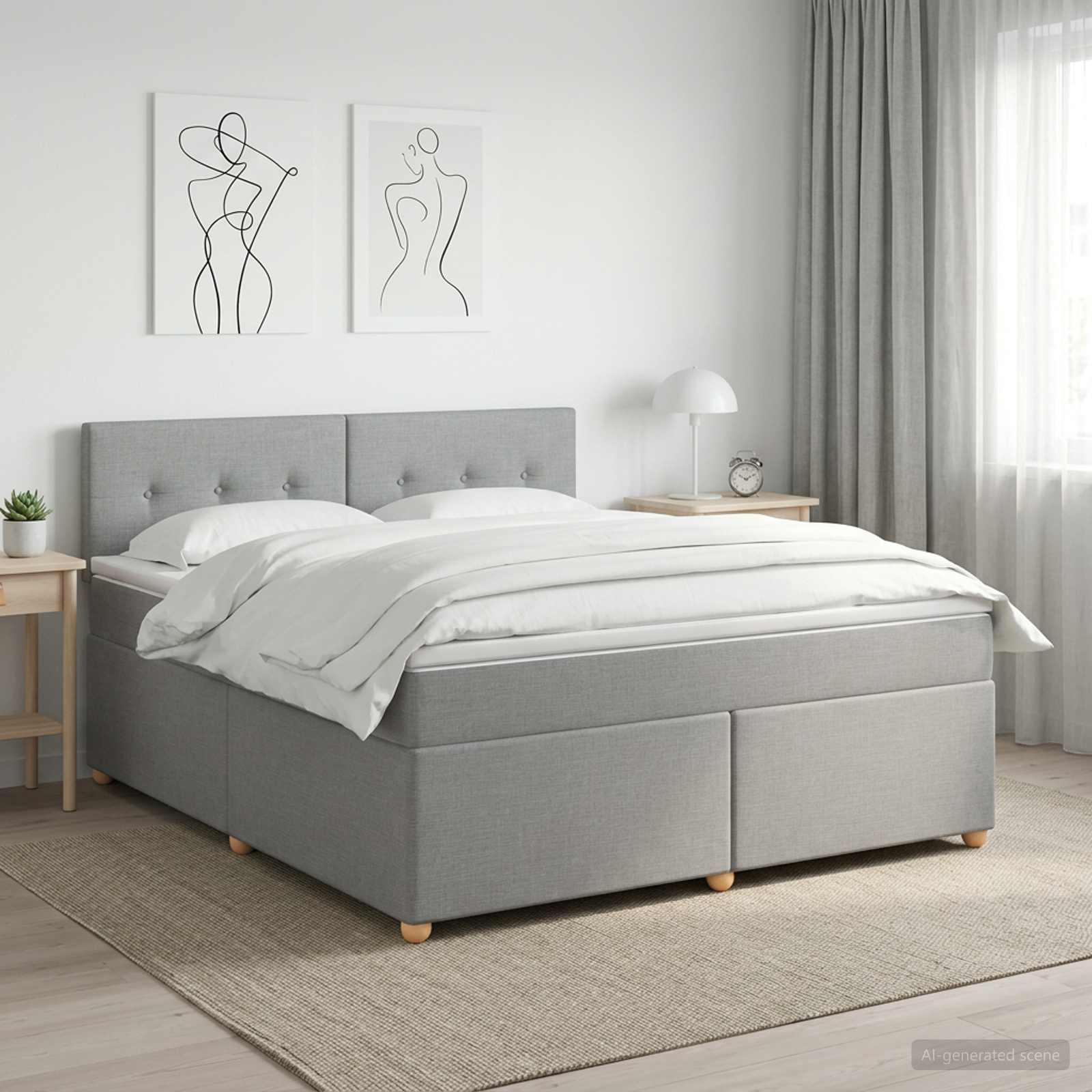 Boxspringbett mit Matratze Hellgrau 140 x 190 cm Stoff