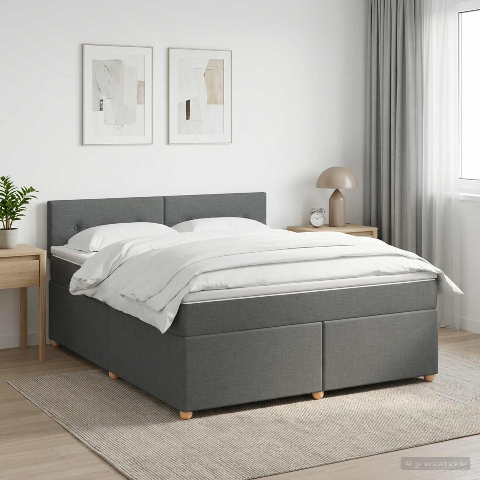 Boxspringbett mit Matratze Dunkelgrau 160 x 200 cm Stoff