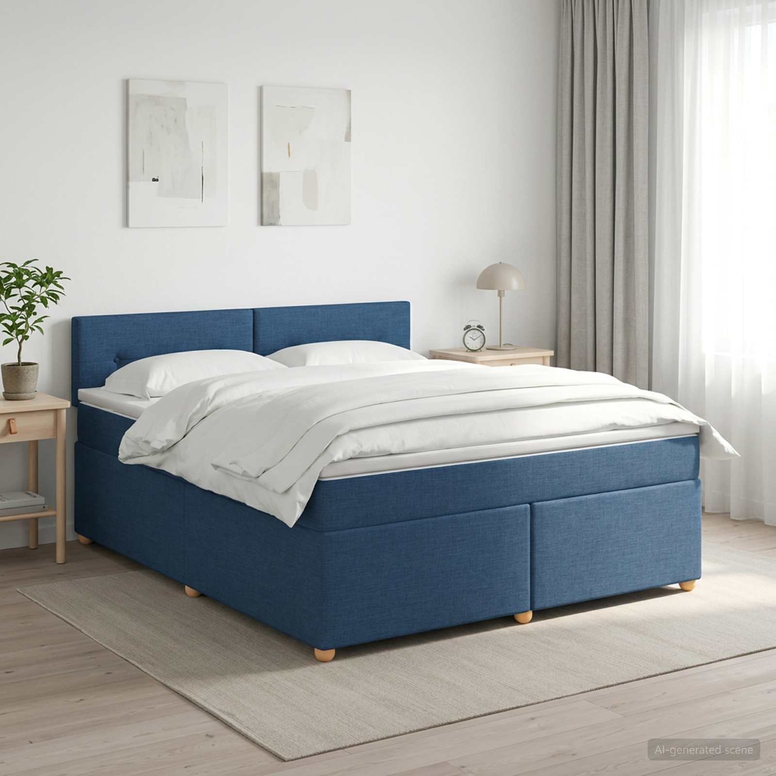 Boxspringbett mit Matratze mit Kopfteil Blau 140 x 190 cm Stoff