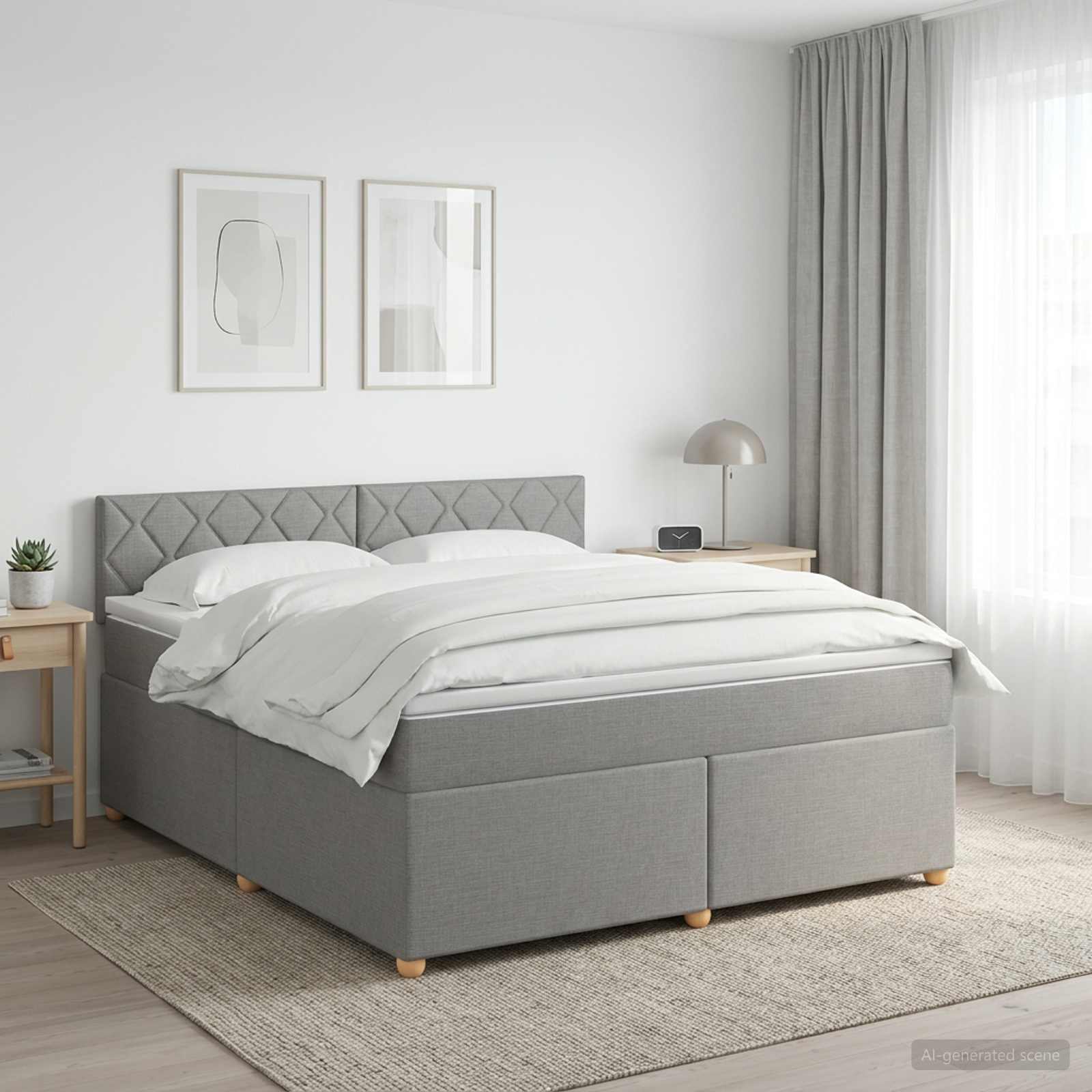 Boxspringbett mit Matratze Hellgrau 140 x 190 cm Stoff