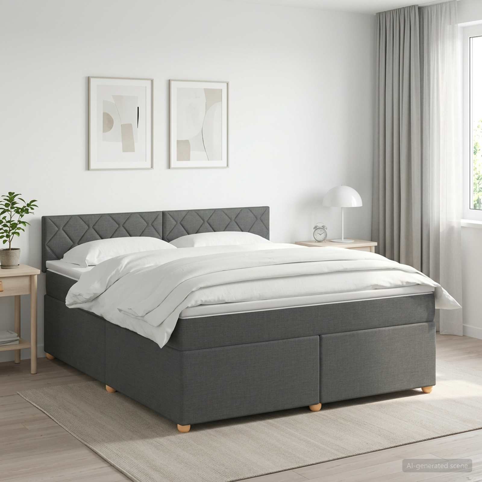Boxspringbett mit Matratze Dunkelgrau 160 x 200 cm Stoff