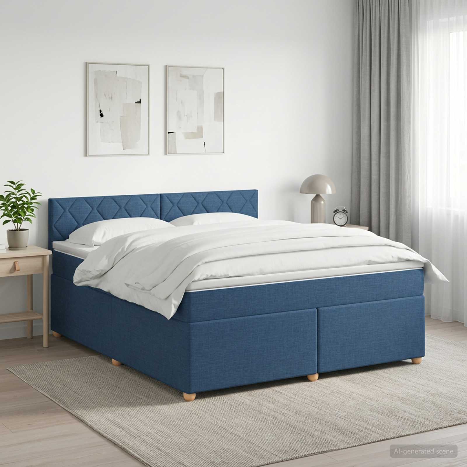 Boxspringbett mit Matratze mit Kopfteil Blau 160 x 200 cm Stoff