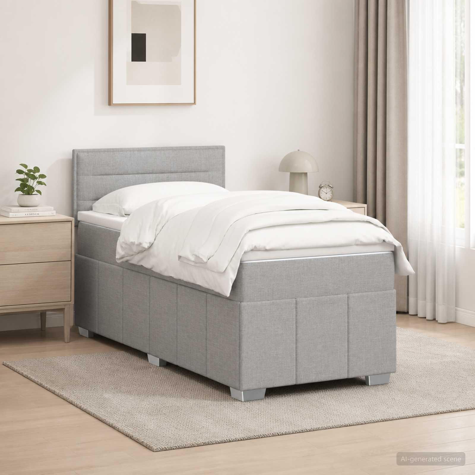 Boxspringbett mit Matratze Hellgrau 80 x 200 cm Stoff