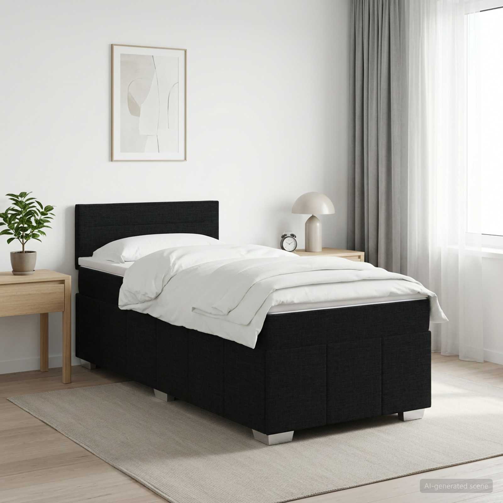 Boxspringbett mit Matratze Schwarz 90 x 200 cm Stoff