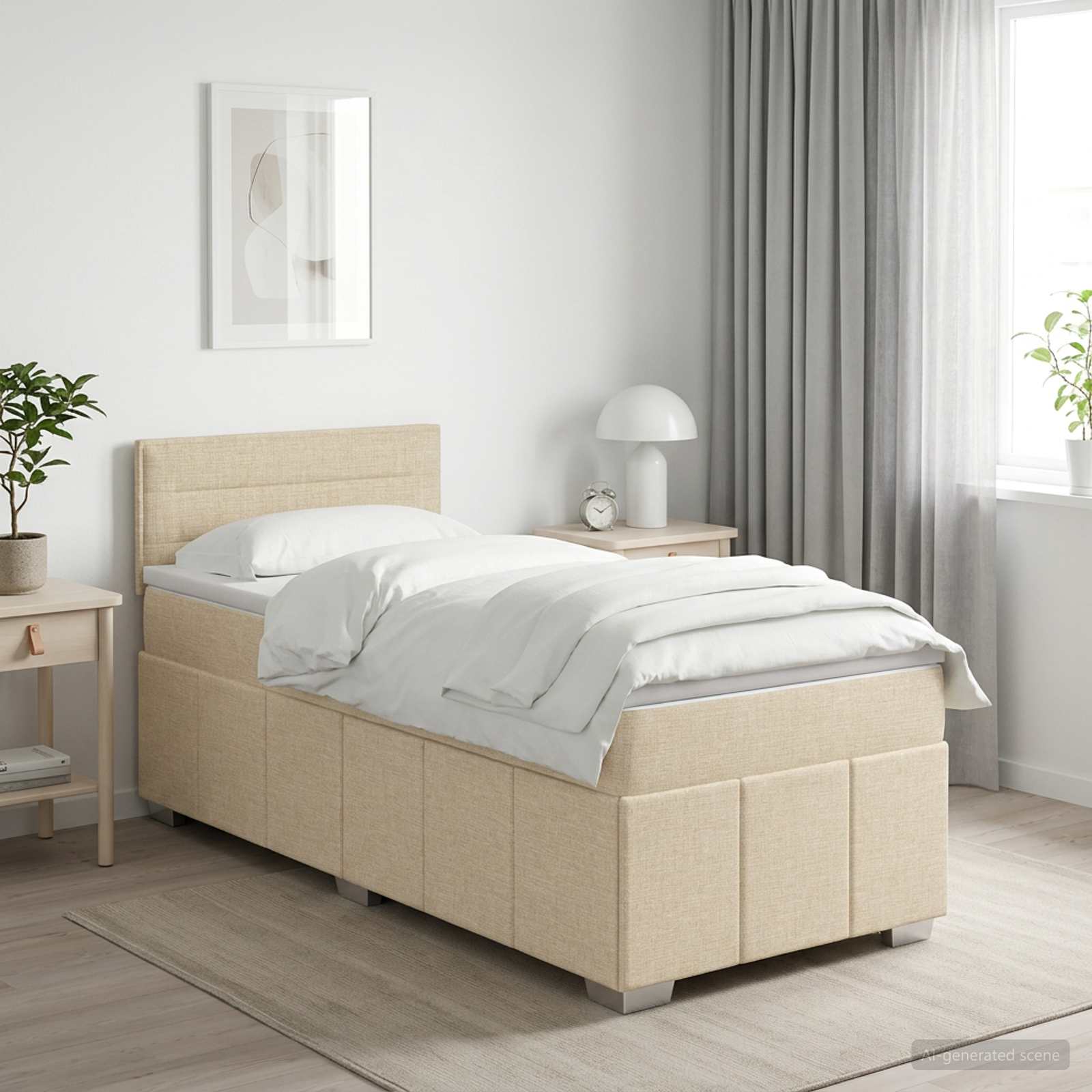 Boxspringbett mit Matratze Creme 100 x 200 cm Stoff