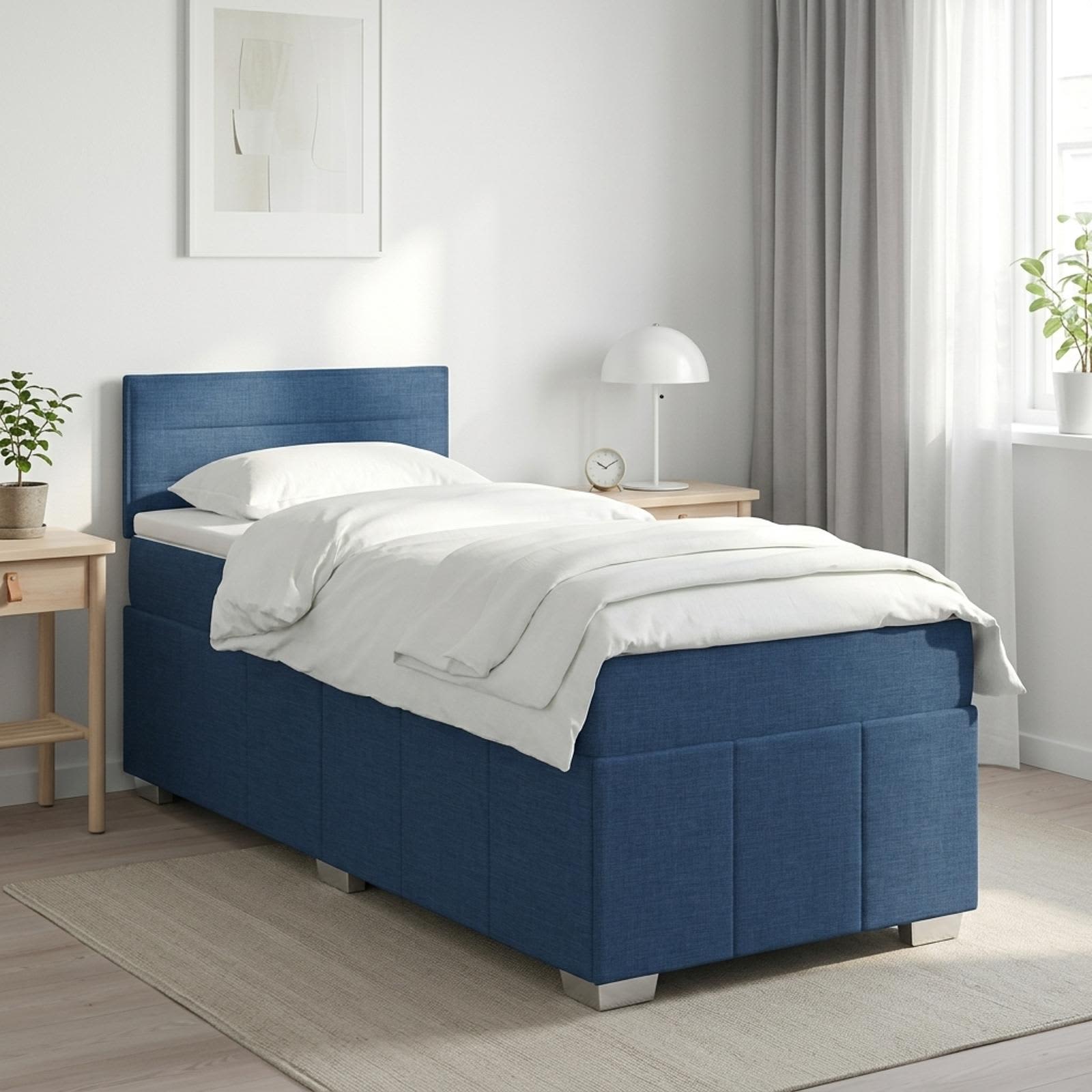 Boxspringbett mit Matratze mit Kopfteil Blau 100 x 200 cm Stoff