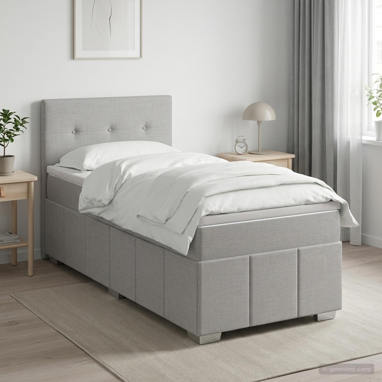 Boxspringbett mit Matratze Hellgrau 100 x 200 cm Stoff